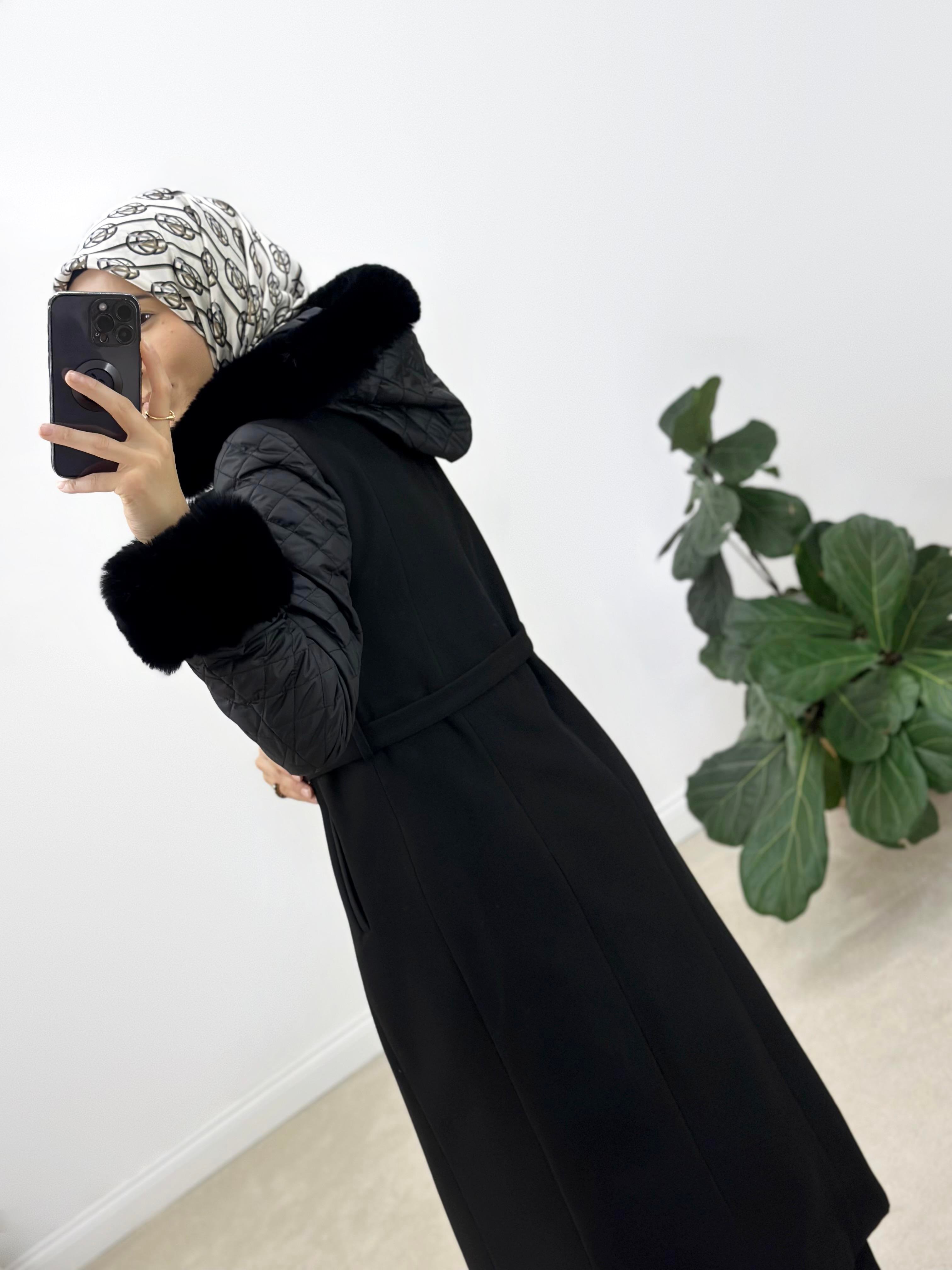 Armine Trend Çıkarılabilir Kapüşonlu Kaşe Ve Kapitone Kumaş Kaban