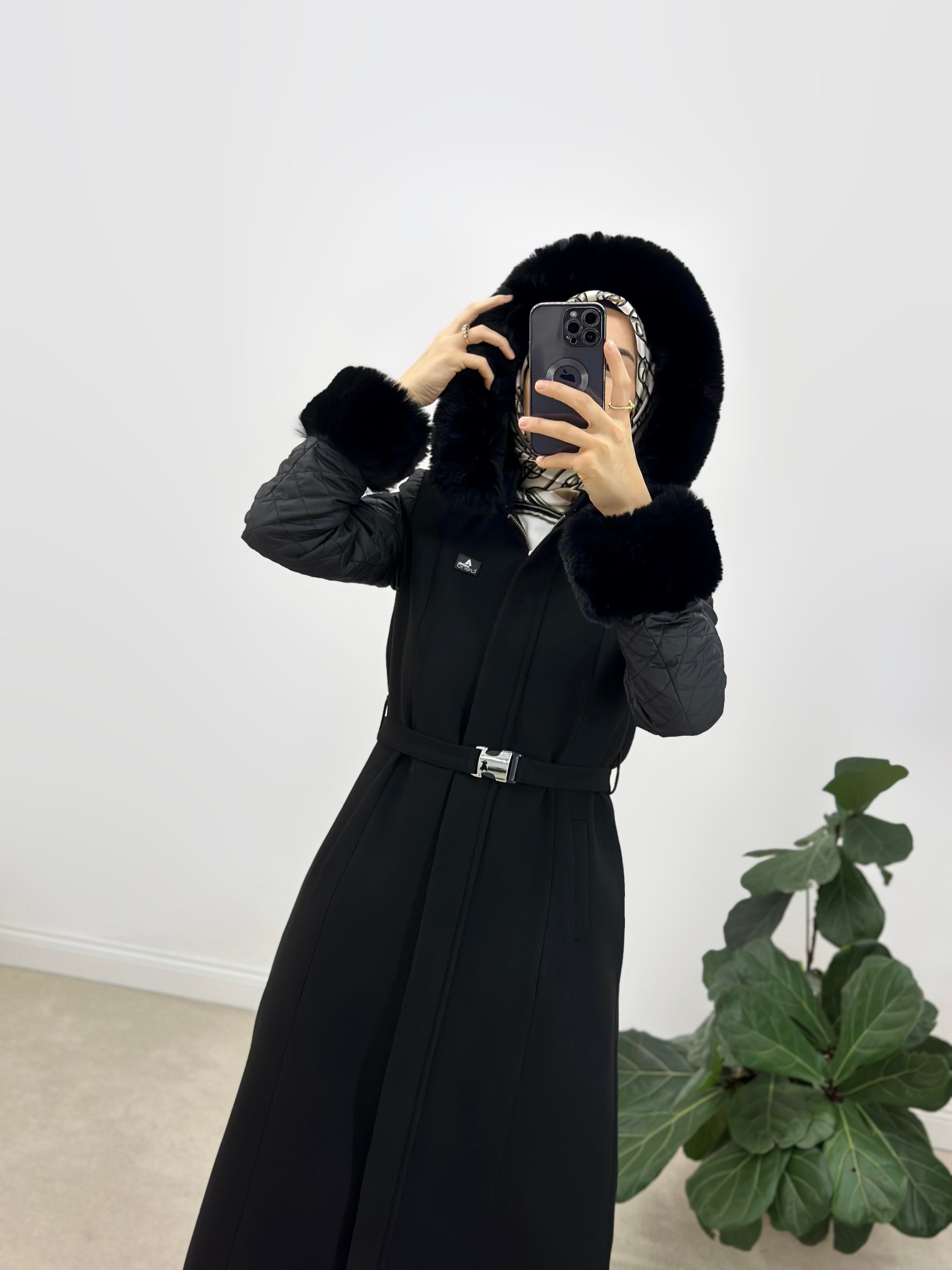 Armine Trend Çıkarılabilir Kapüşonlu Kaşe Ve Kapitone Kumaş Kaban