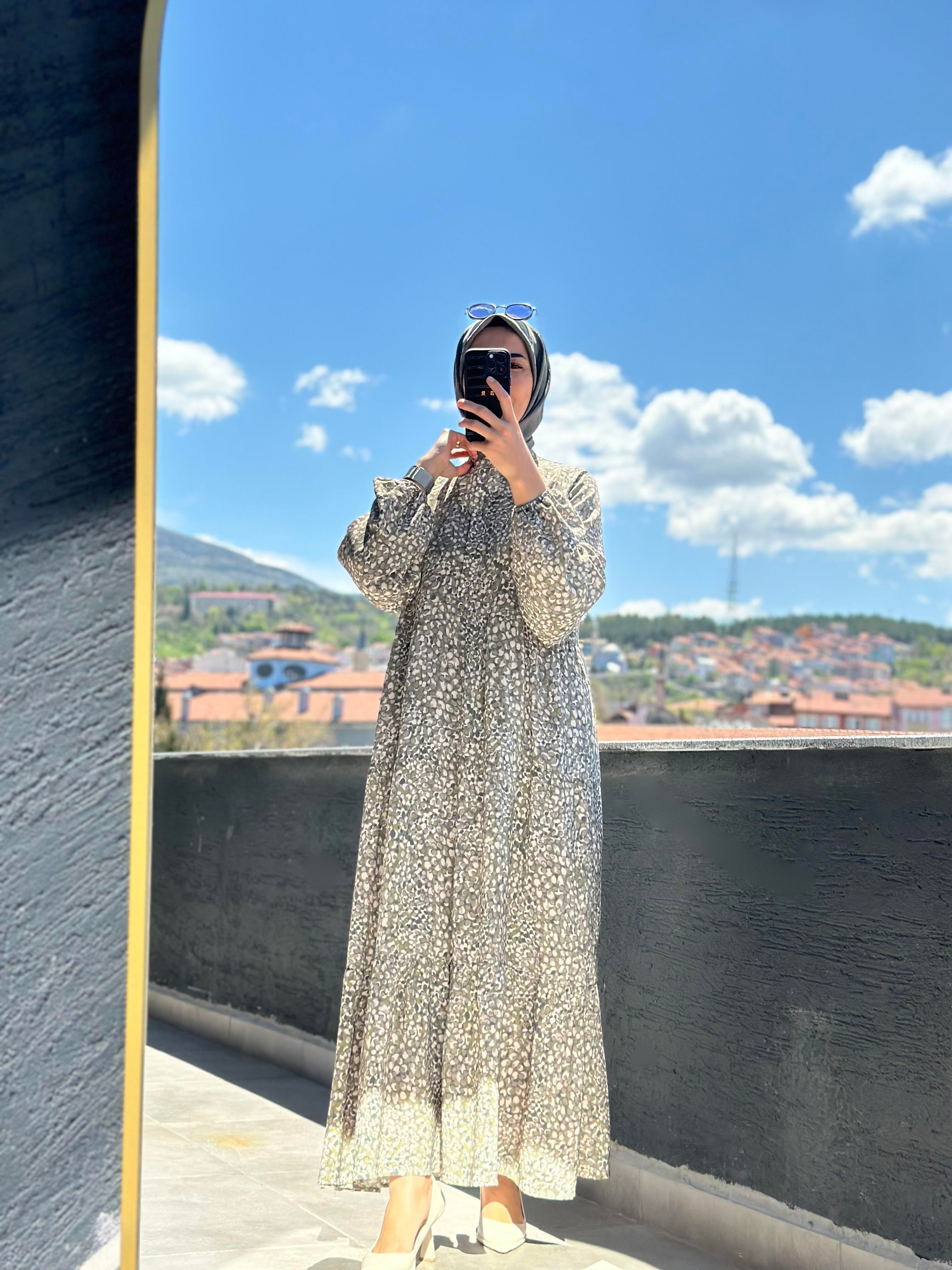 Armine Trend Desenli Yaz Elbisesi 25YT918 Bej 