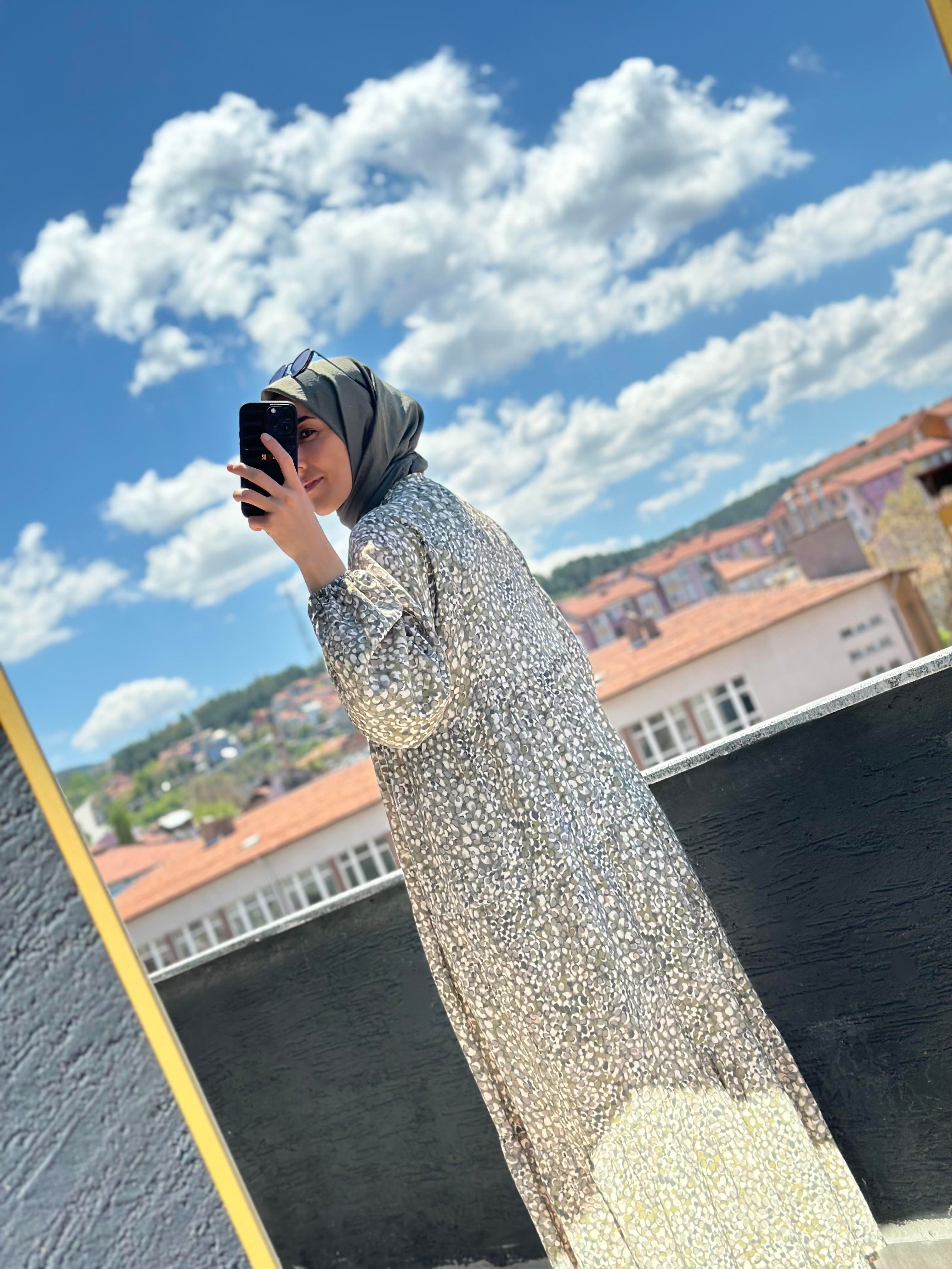 Armine Trend Desenli Yaz Elbisesi 25YT918 Bej 