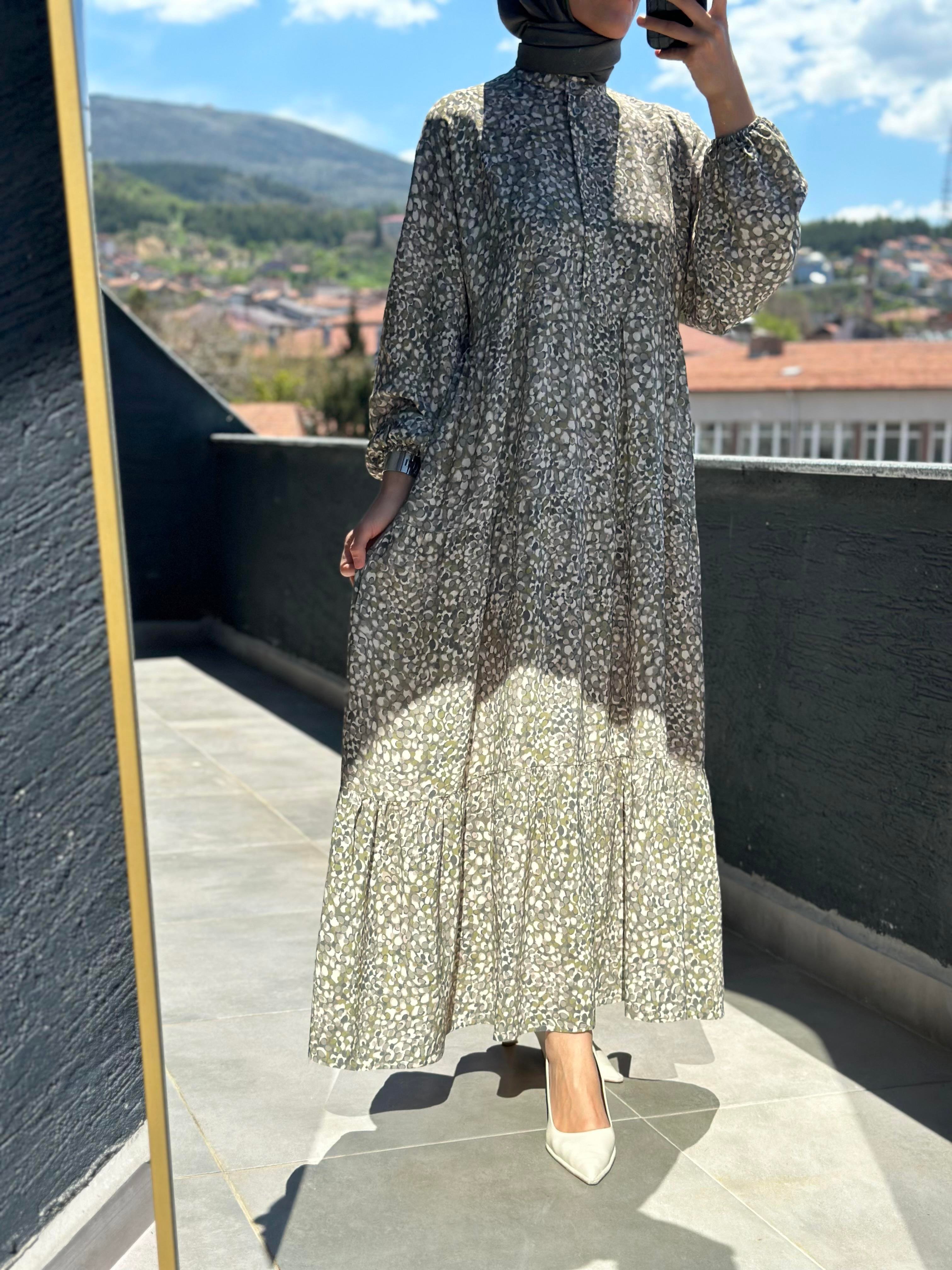 Armine Trend Desenli Yaz Elbisesi 25YT918 Bej 