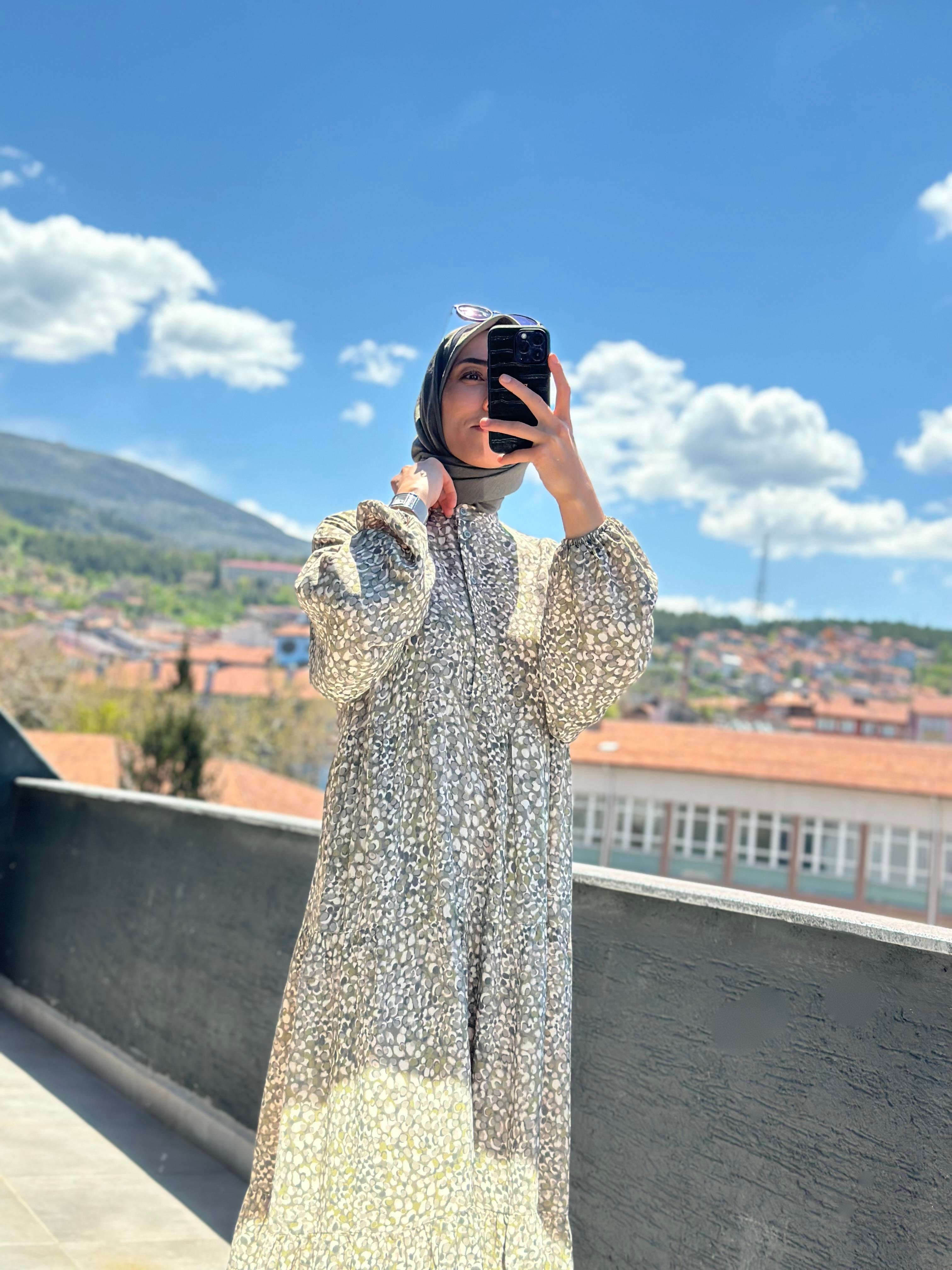 Armine Trend Desenli Yaz Elbisesi 25YT918 Bej 