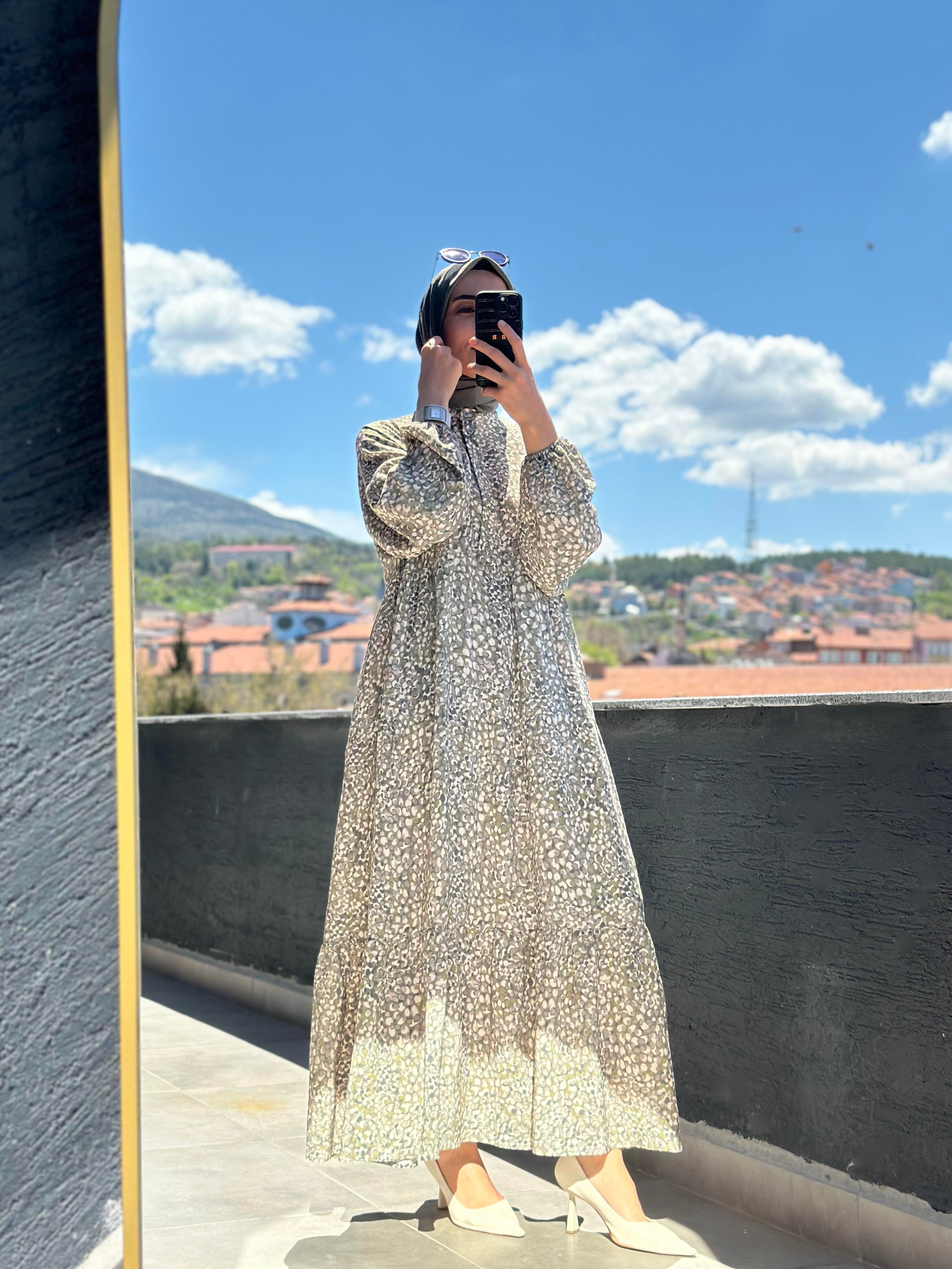 Armine Trend Desenli Yaz Elbisesi 25YT918 Bej 
