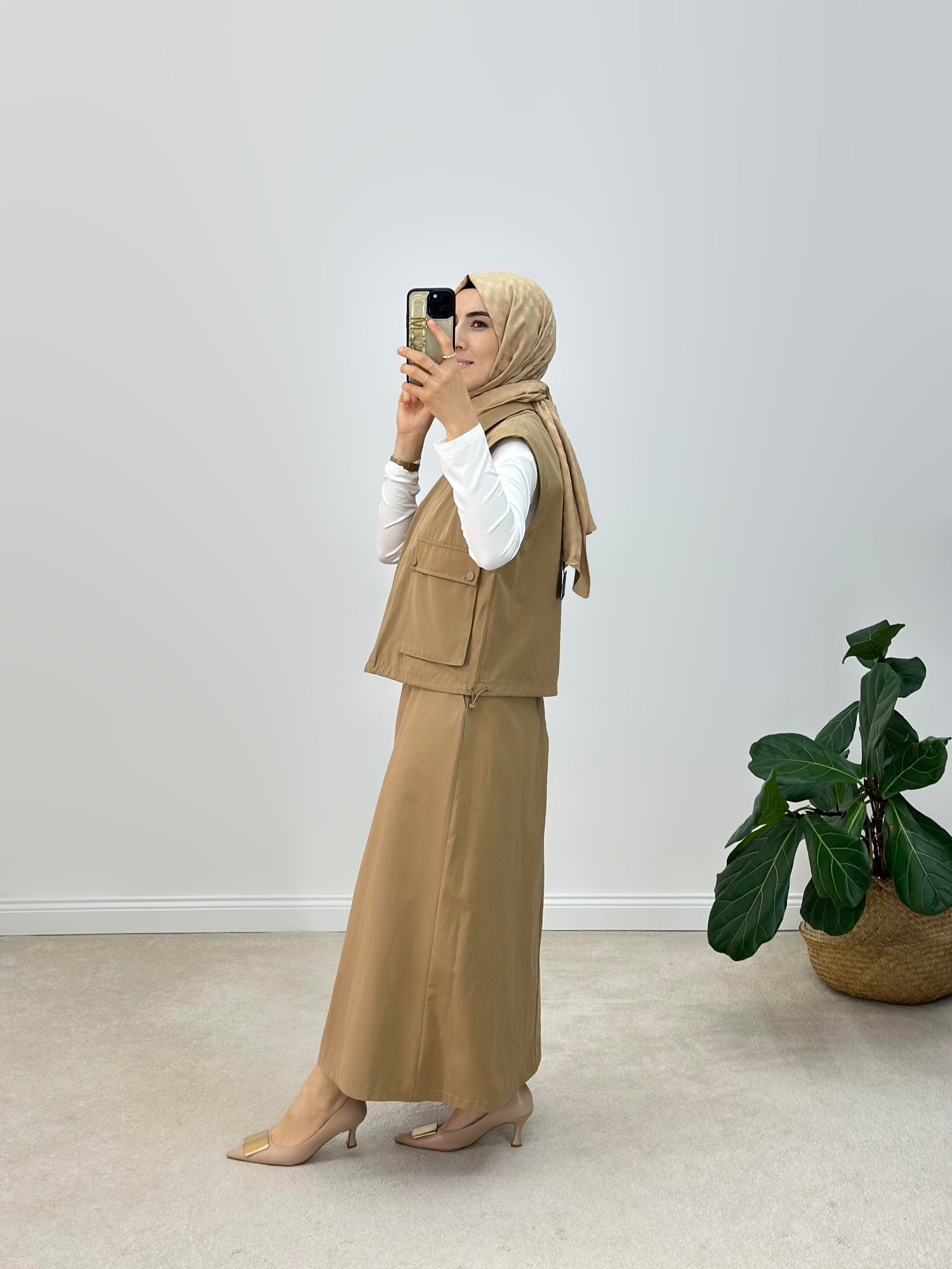 Armine Trend Gabardin Kumaş Yelekli Etekli İkili Takım