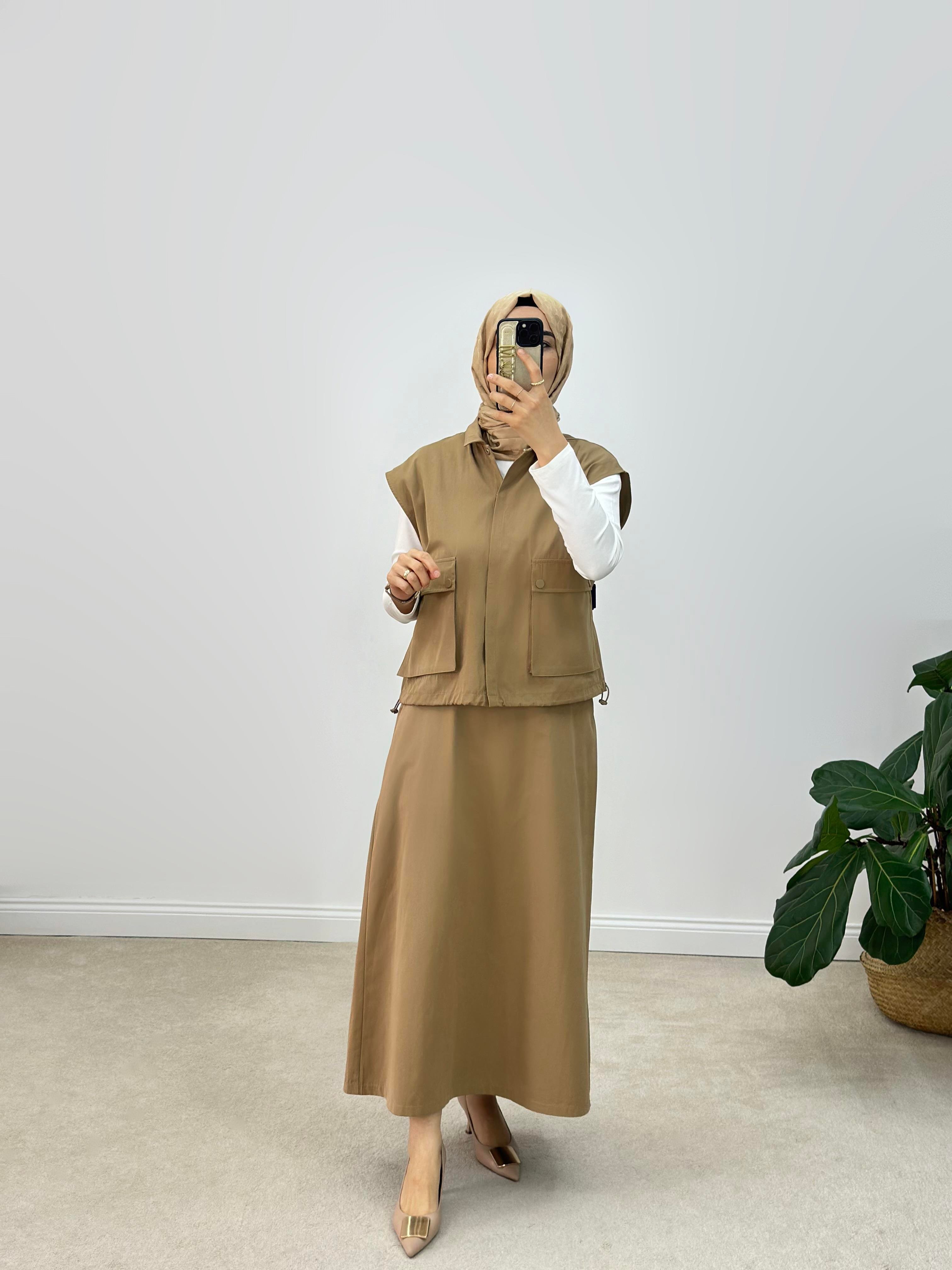 Armine Trend Gabardin Kumaş Yelekli Etekli İkili Takım