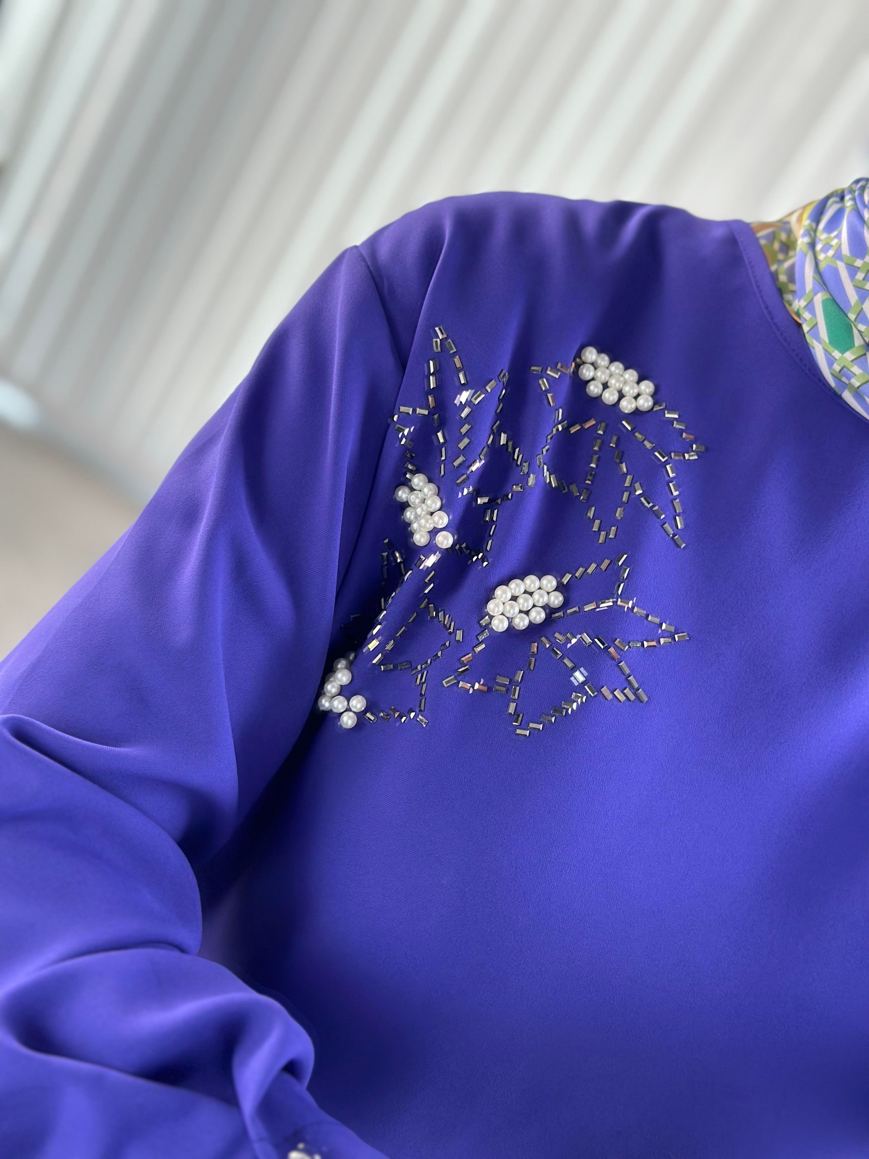 Armine Trend İnci Ve Taş Detaylı Tunik 25YT443 Morcivert 