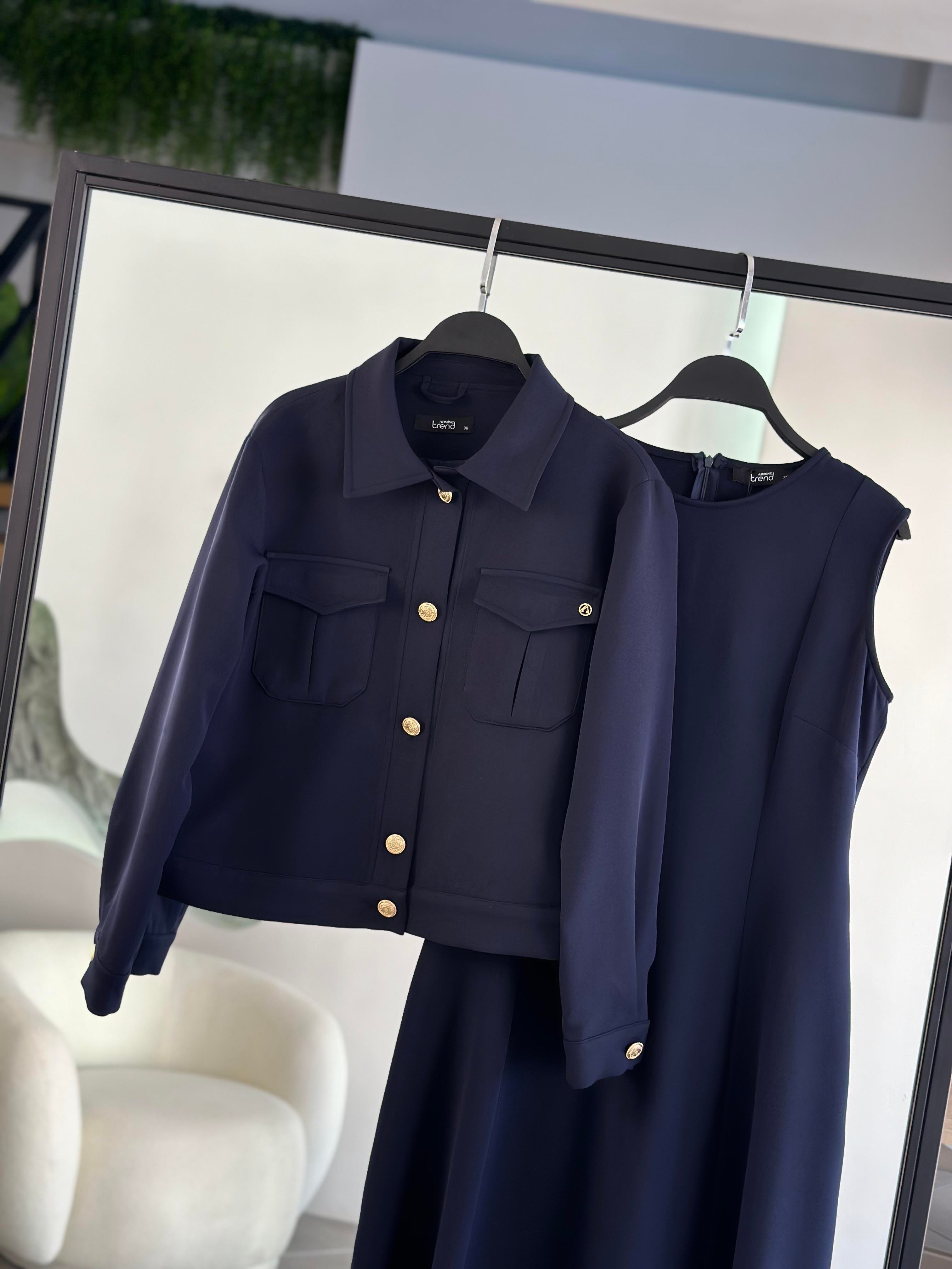 Armine Trend Jile Elbiseli Ceketli Takım 25KT642 Lacivert