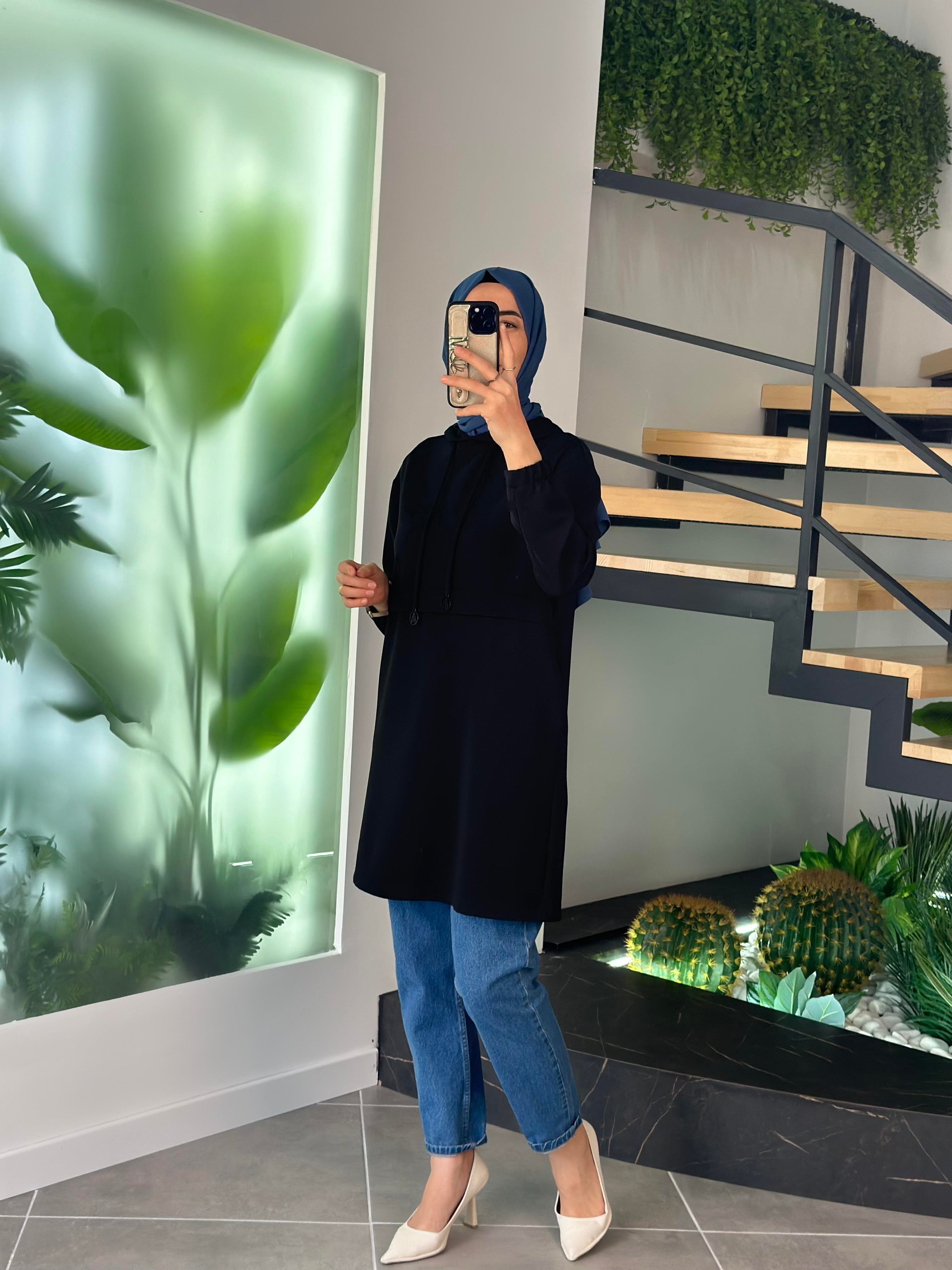 Armine Trend Kapüşonlu Tunik 24KT454-1 Siyah