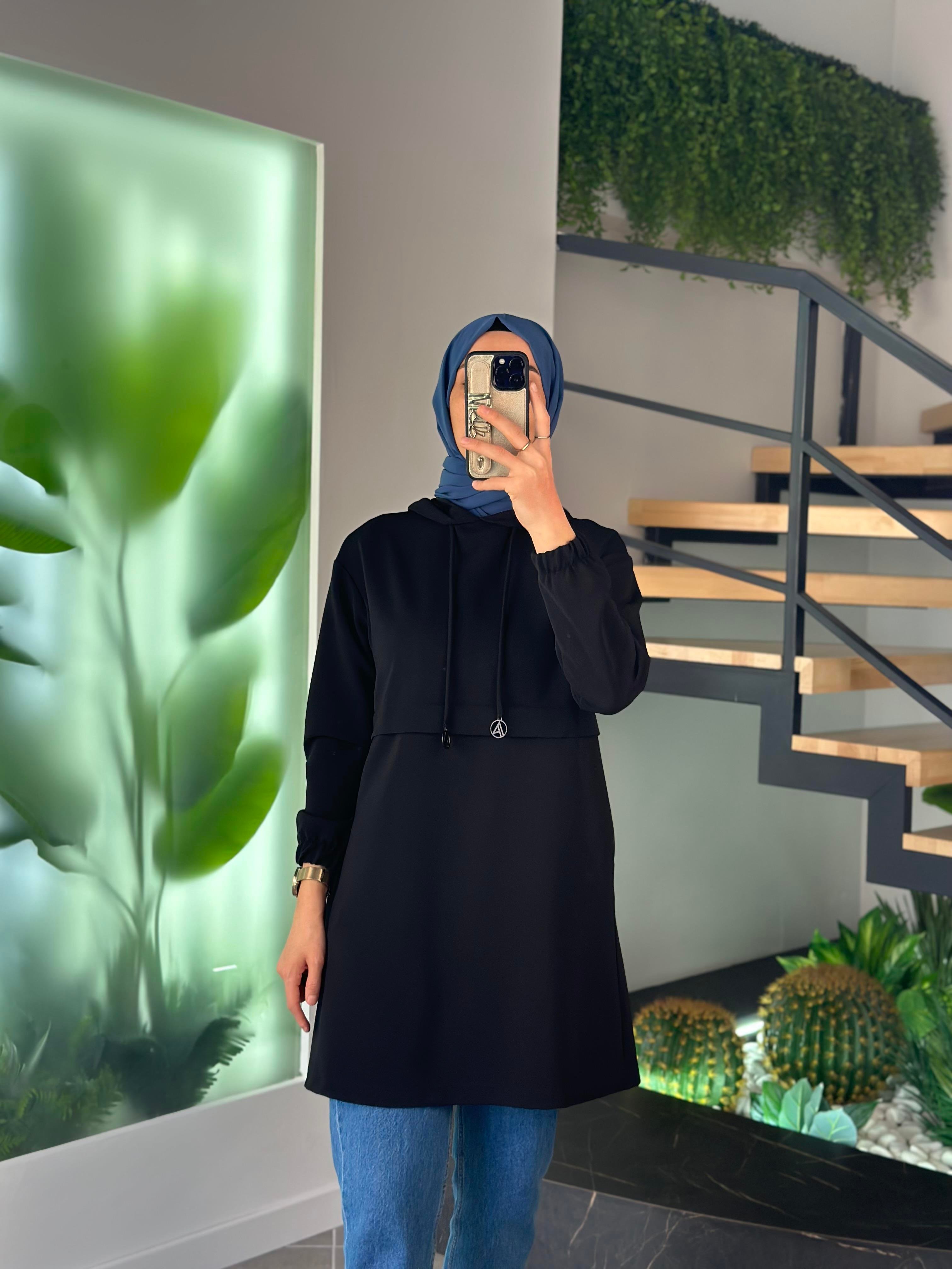 Armine Trend Kapüşonlu Tunik 24KT454-1 Siyah