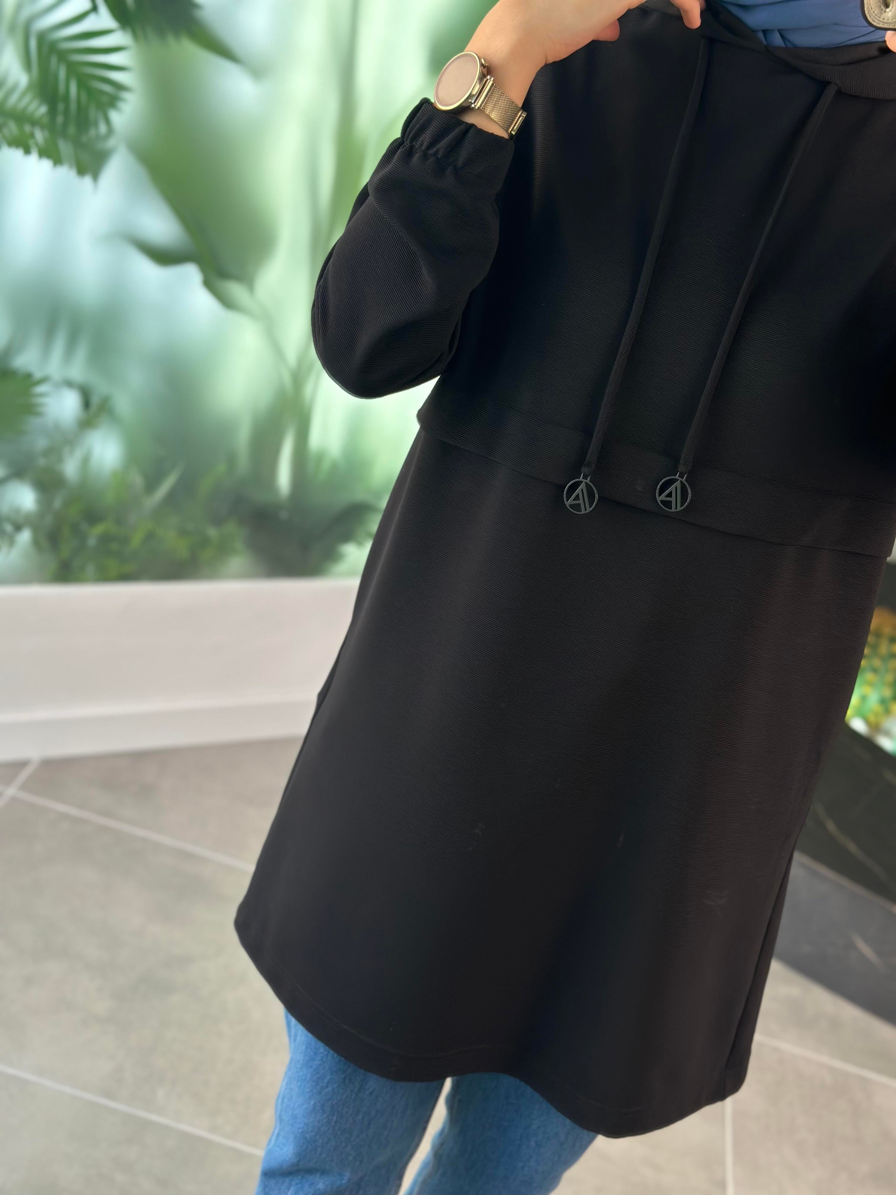 Armine Trend Kapüşonlu Tunik 24KT454-1 Siyah