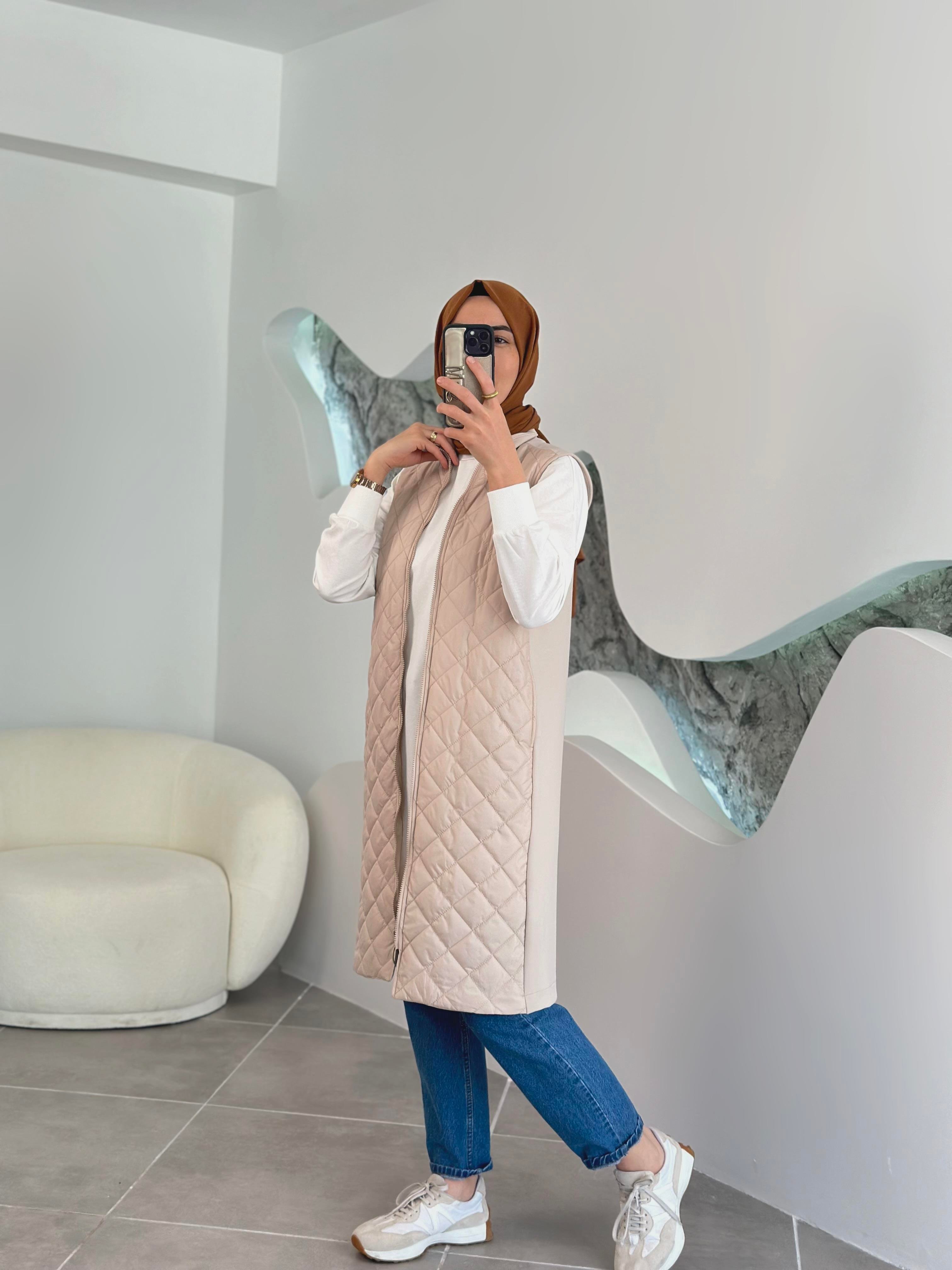 Armine Trend Kapüşonsuz Kapitone Yelek 25YT564 Bej 