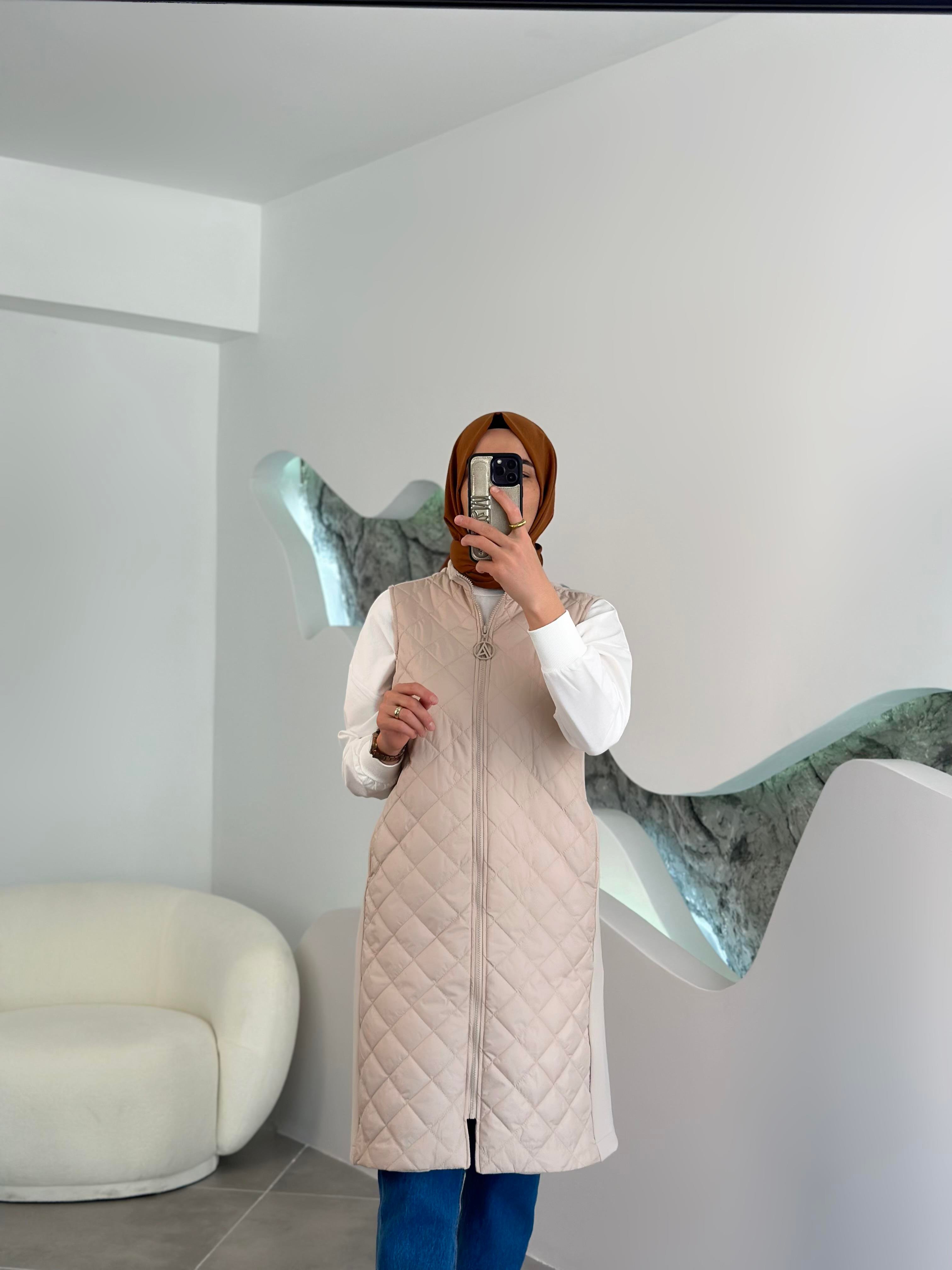 Armine Trend Kapüşonsuz Kapitone Yelek 25YT564 Bej 