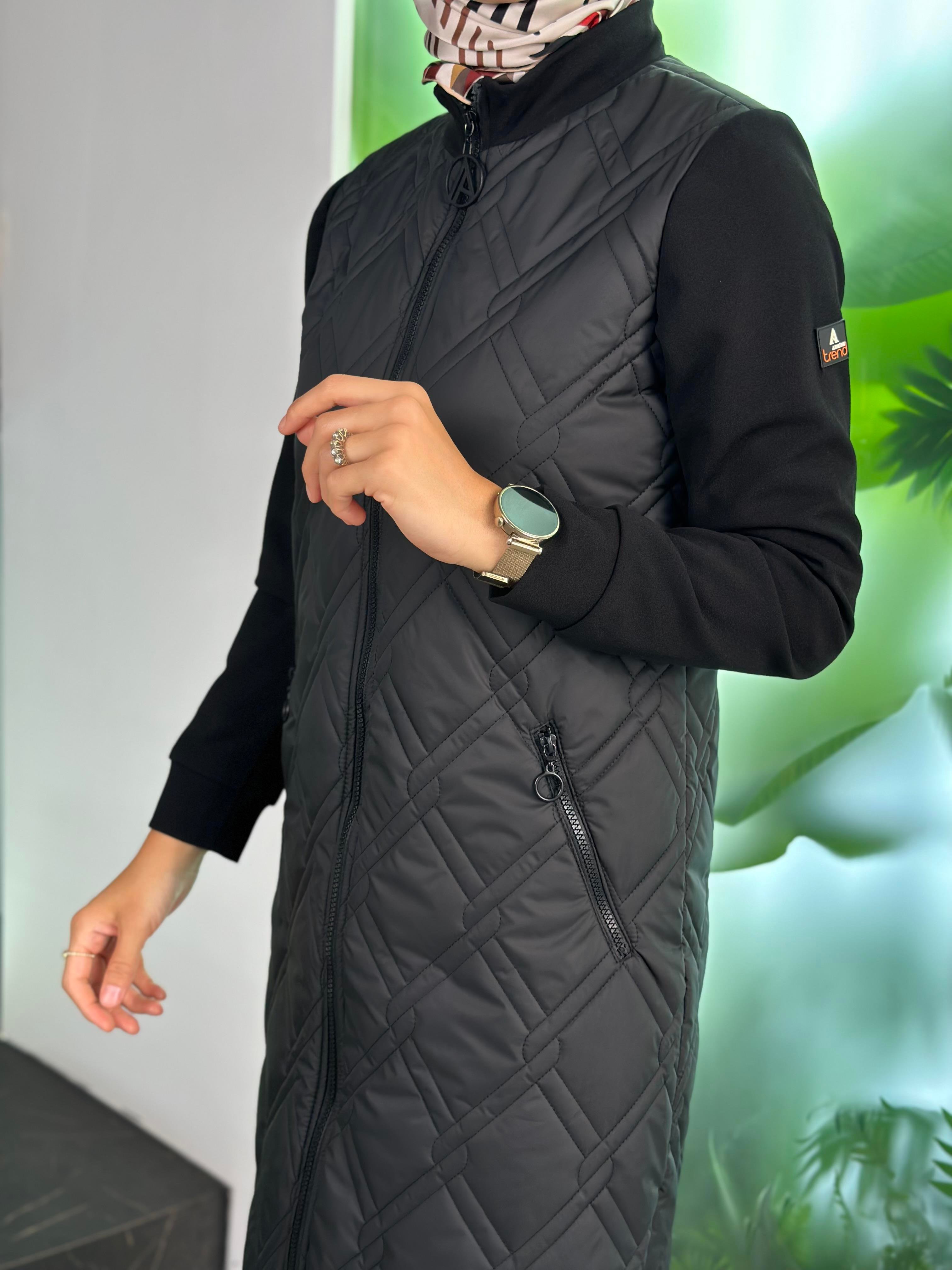 Armine Trend Kolları Örme Krep Kapitone Kap 25YT553 Siyah