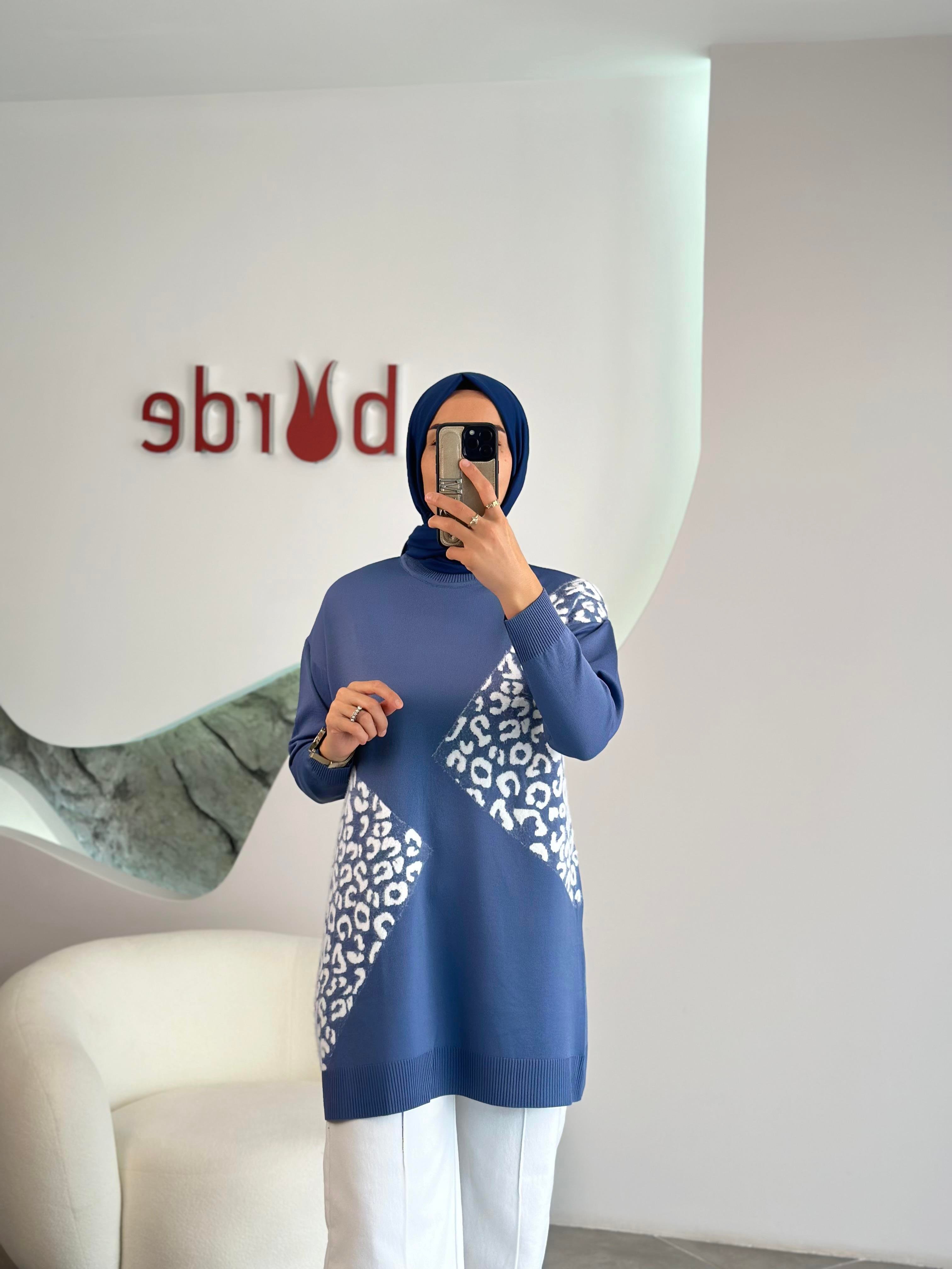 Armine Trend Leopar Desenli Tunik 25YTD4109 İndigo
