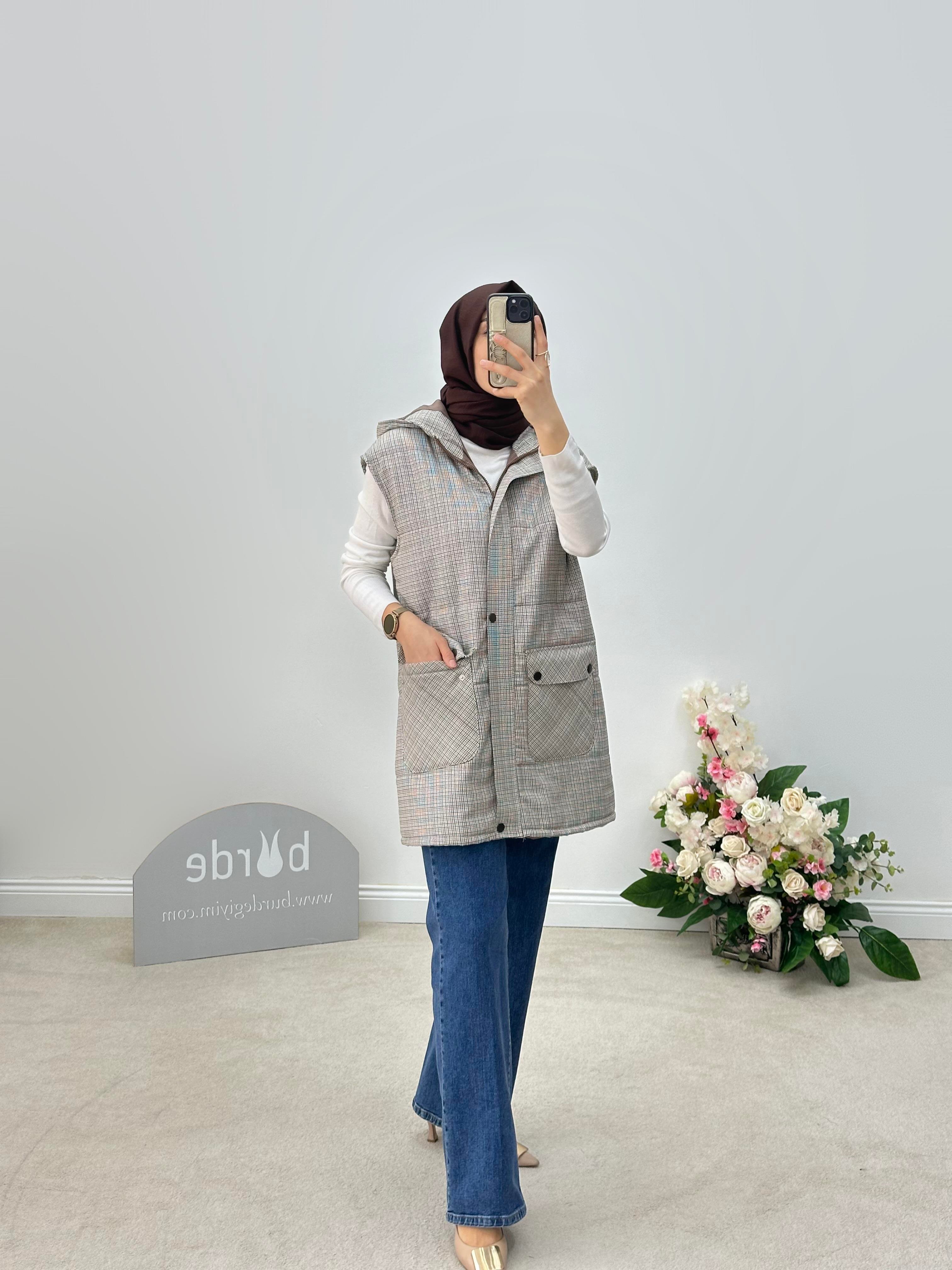 Armine Trend Mini Kazayağı Desenli Yelek 24KT556 Taba 