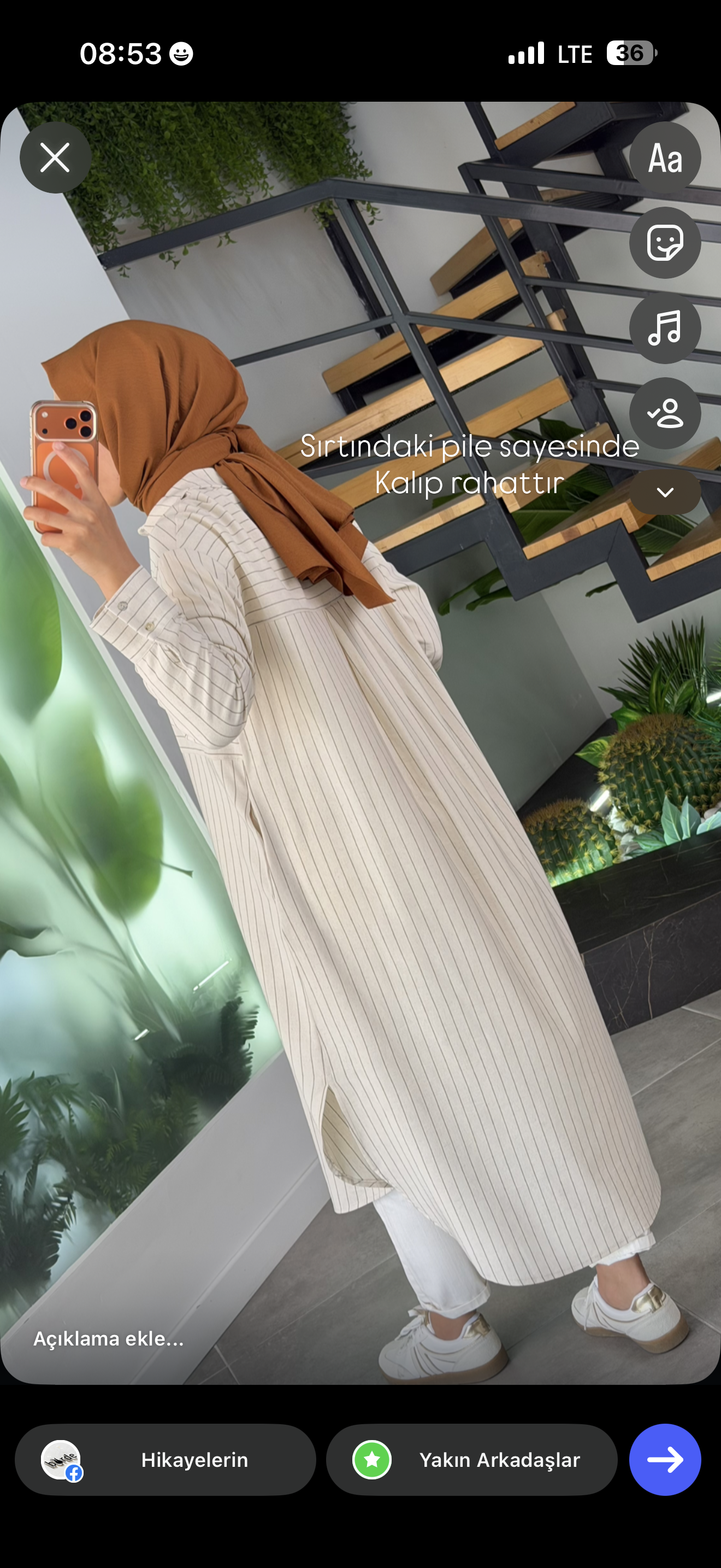 Armine Trend Nakışlı Çizgili Uzun Gömlek 26YT440 Krem