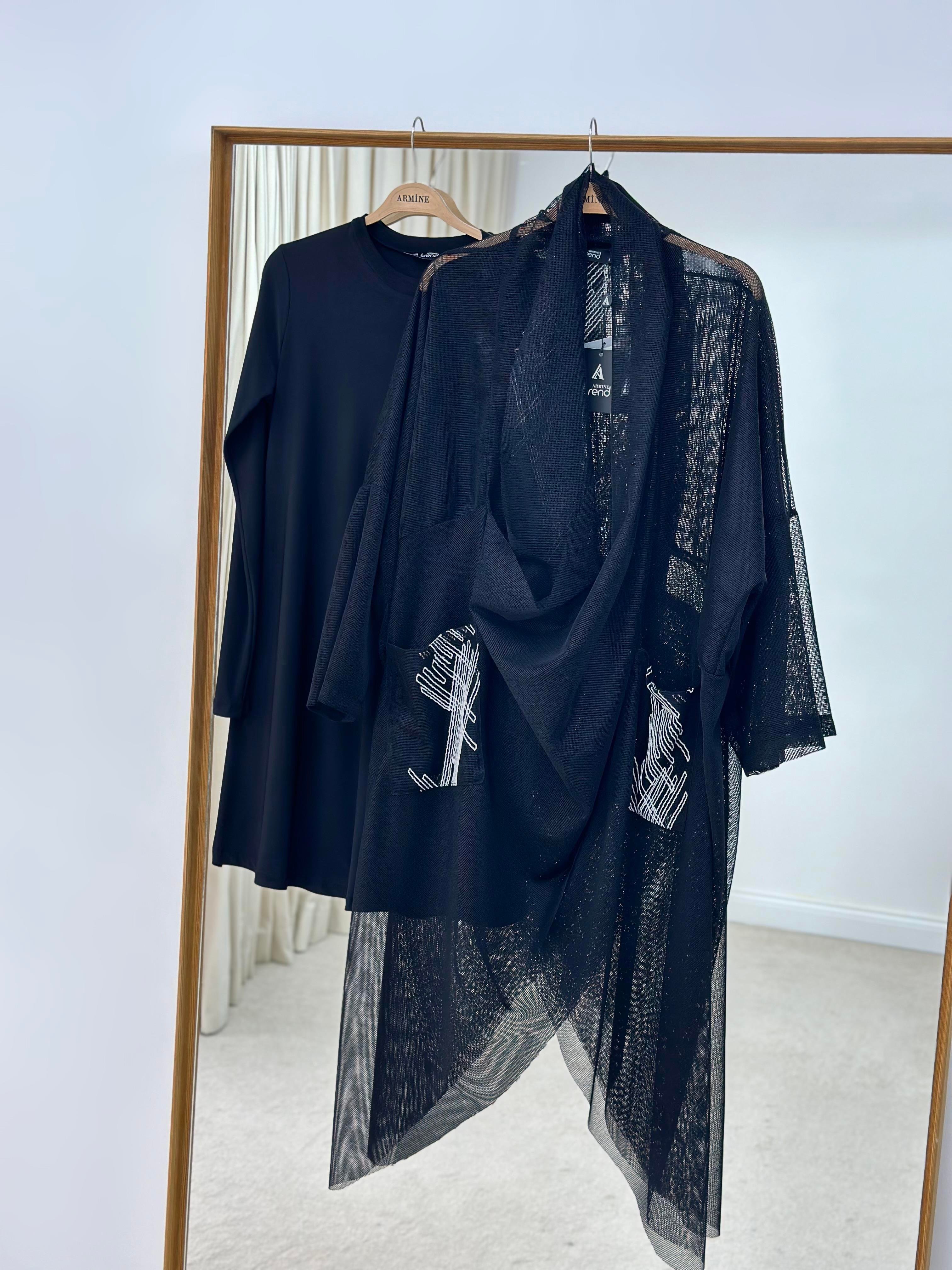 Armine Trend Petek Tül Nakış Detaylı Üst Ve İç Tunik İkili Tunik Takım