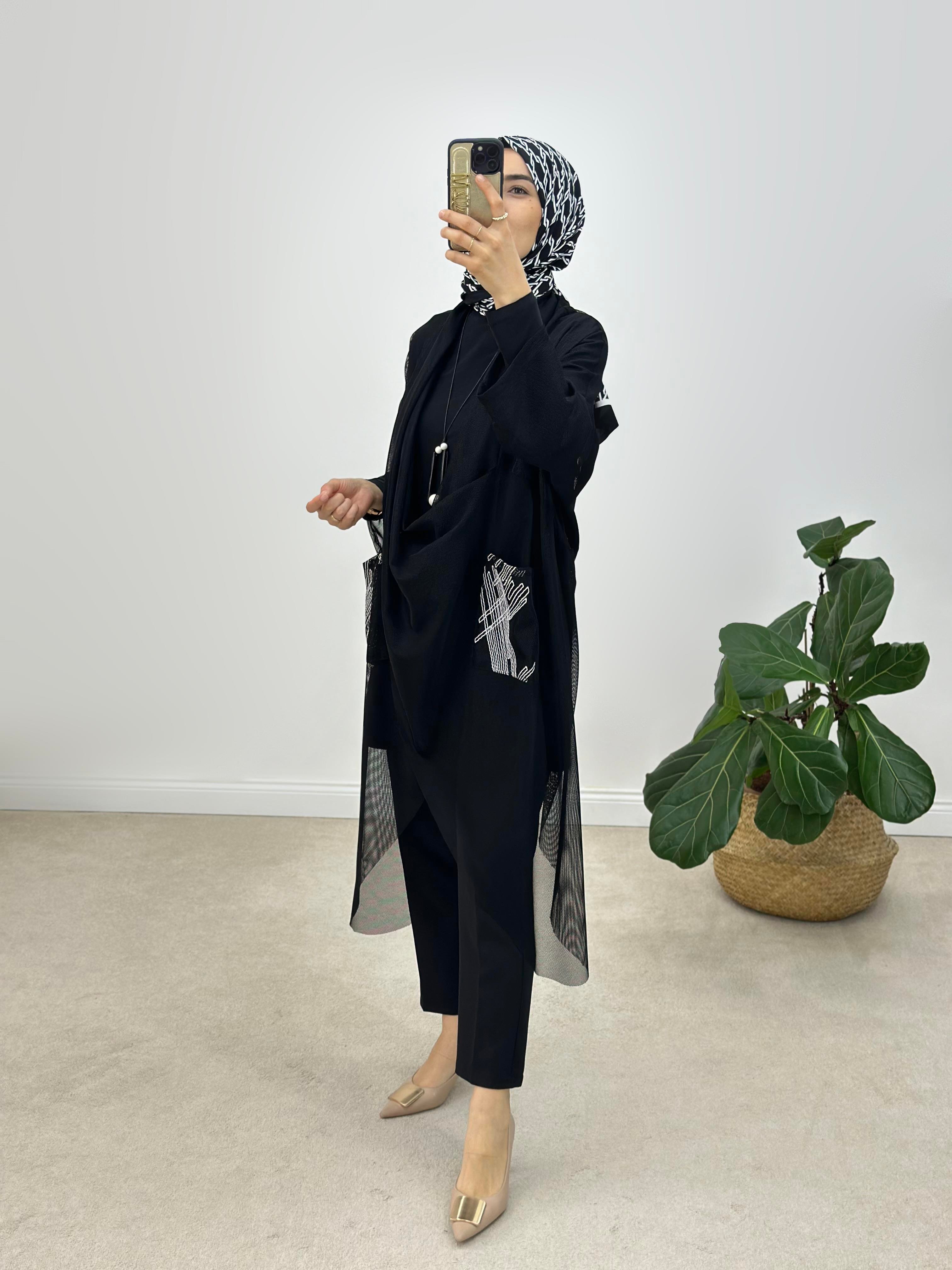 Armine Trend Petek Tül Nakış Detaylı Üst Ve İç Tunik İkili Tunik Takım