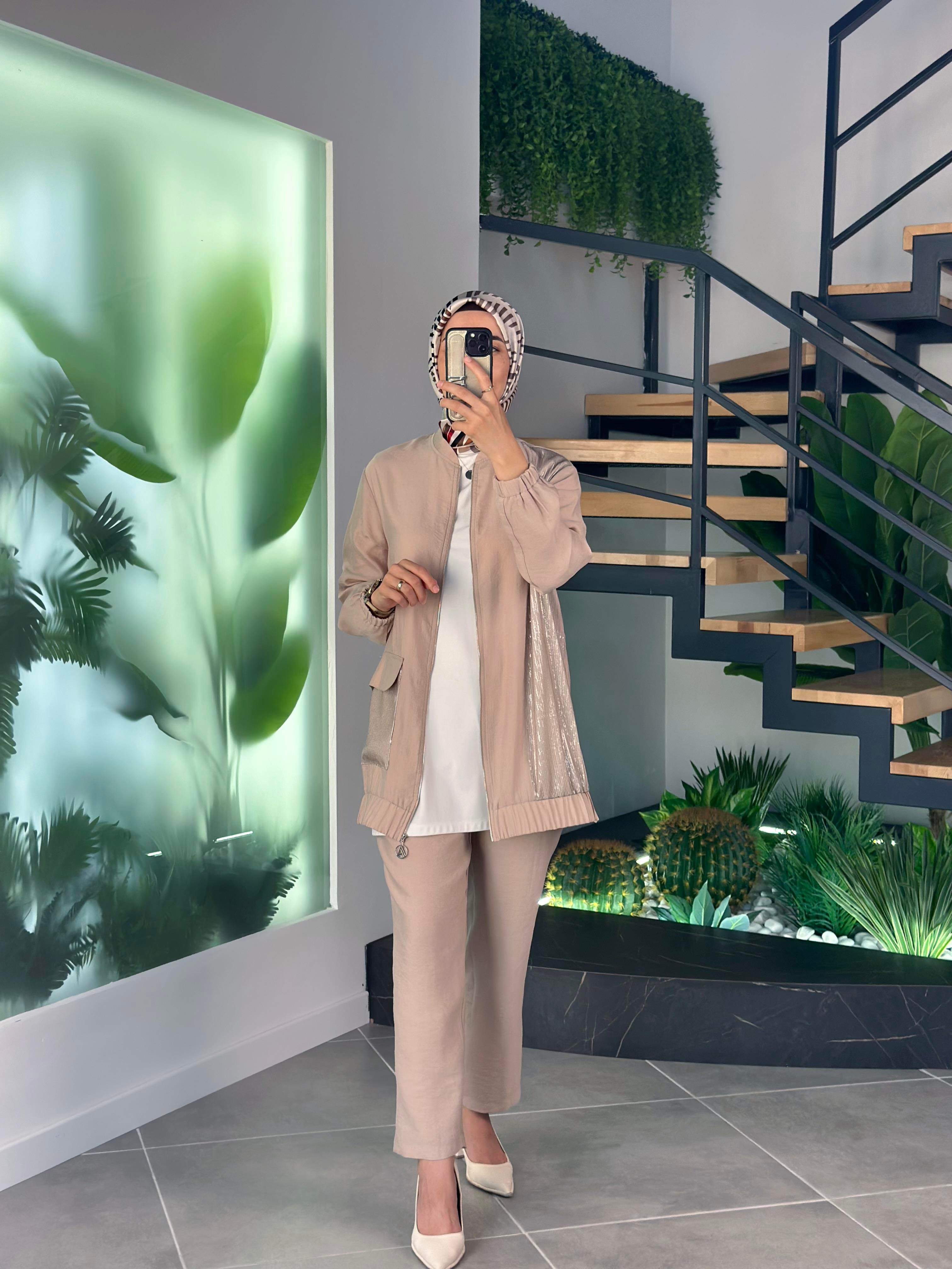 Armine Trend Pul Payetli Pantolonlu Takım 25YT670 Bej 