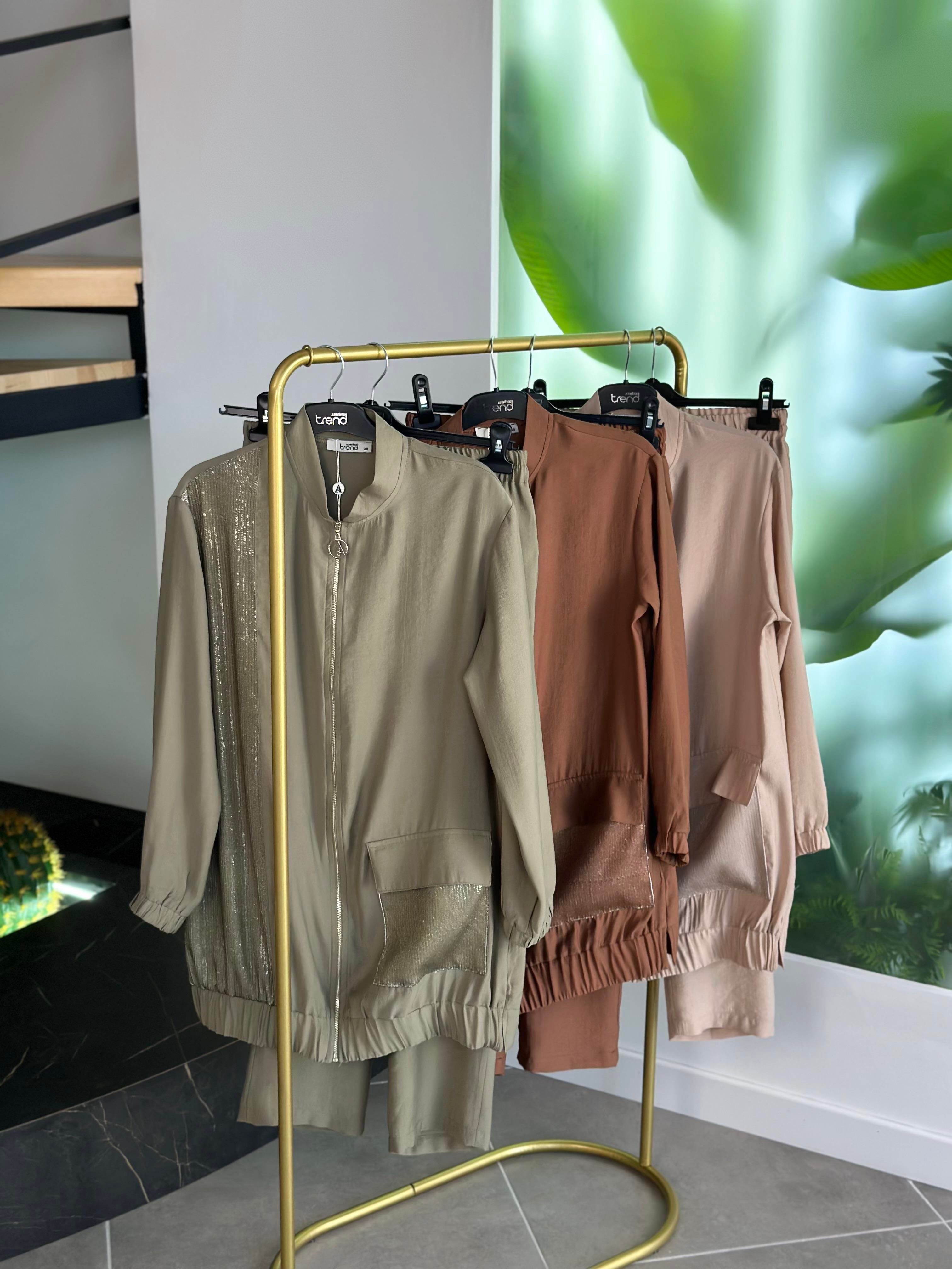 Armine Trend Pul Payetli Pantolonlu Takım 25YT670 Haki 