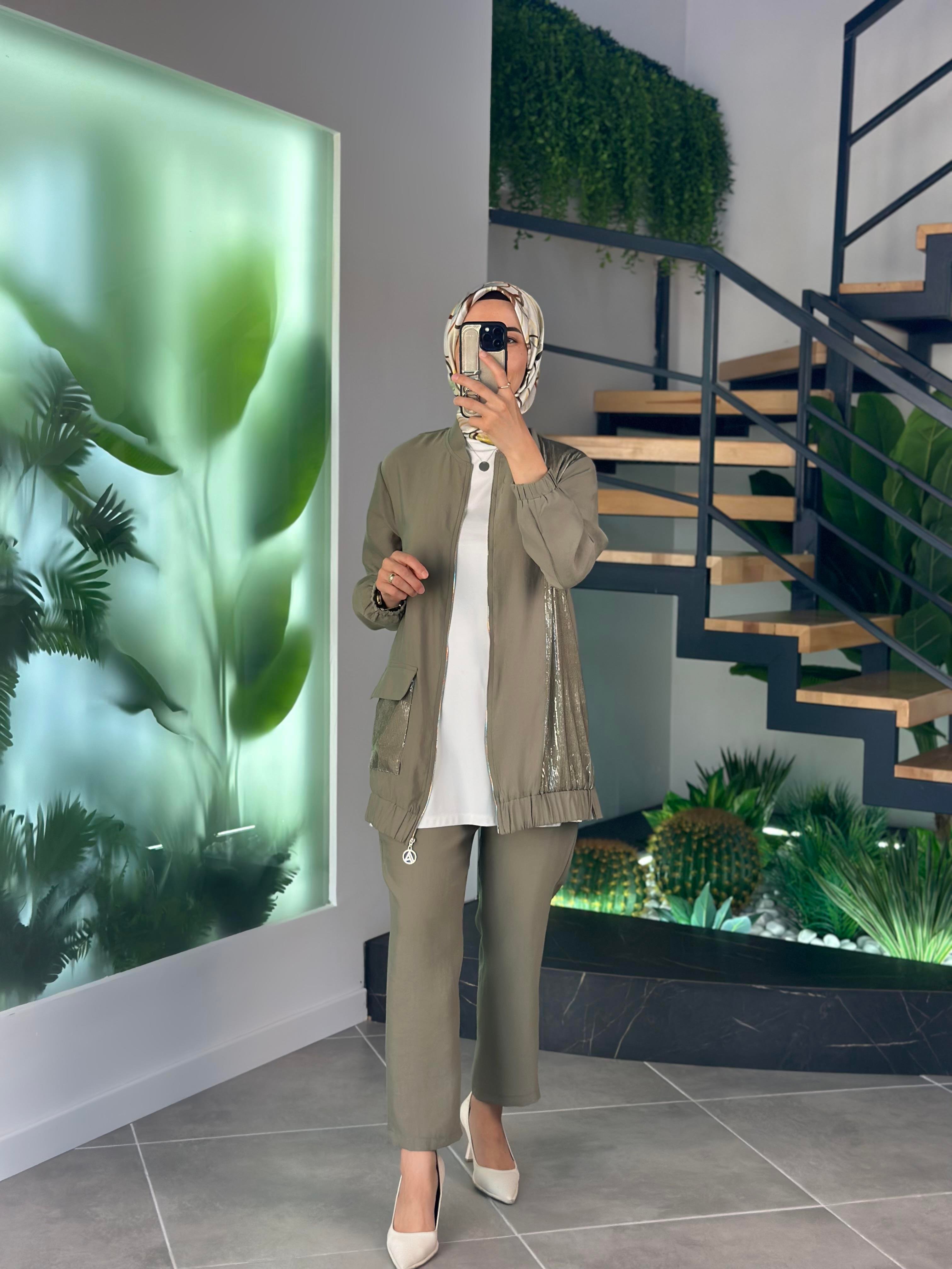 Armine Trend Pul Payetli Pantolonlu Takım 25YT670 Haki 