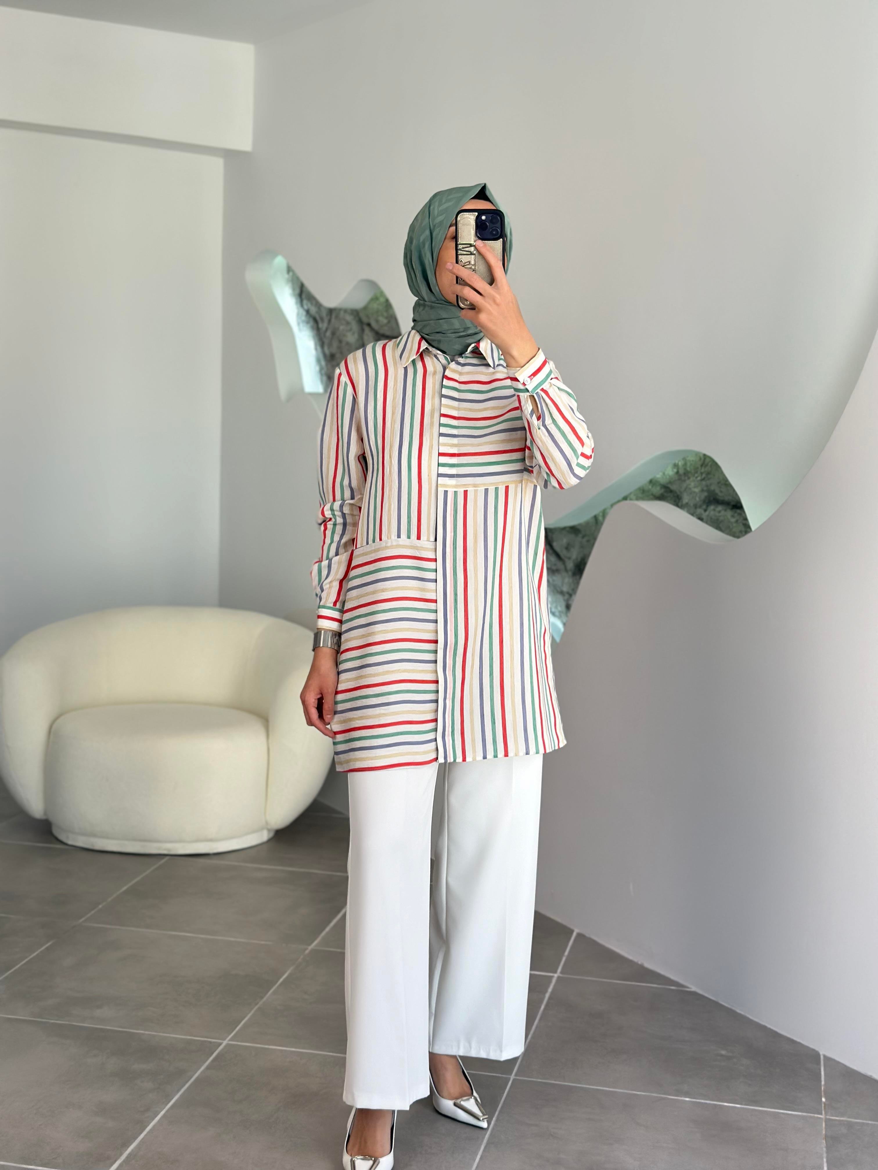 Armine Trend Renkli Çizgili Gömlek 24YT457 Orijinal