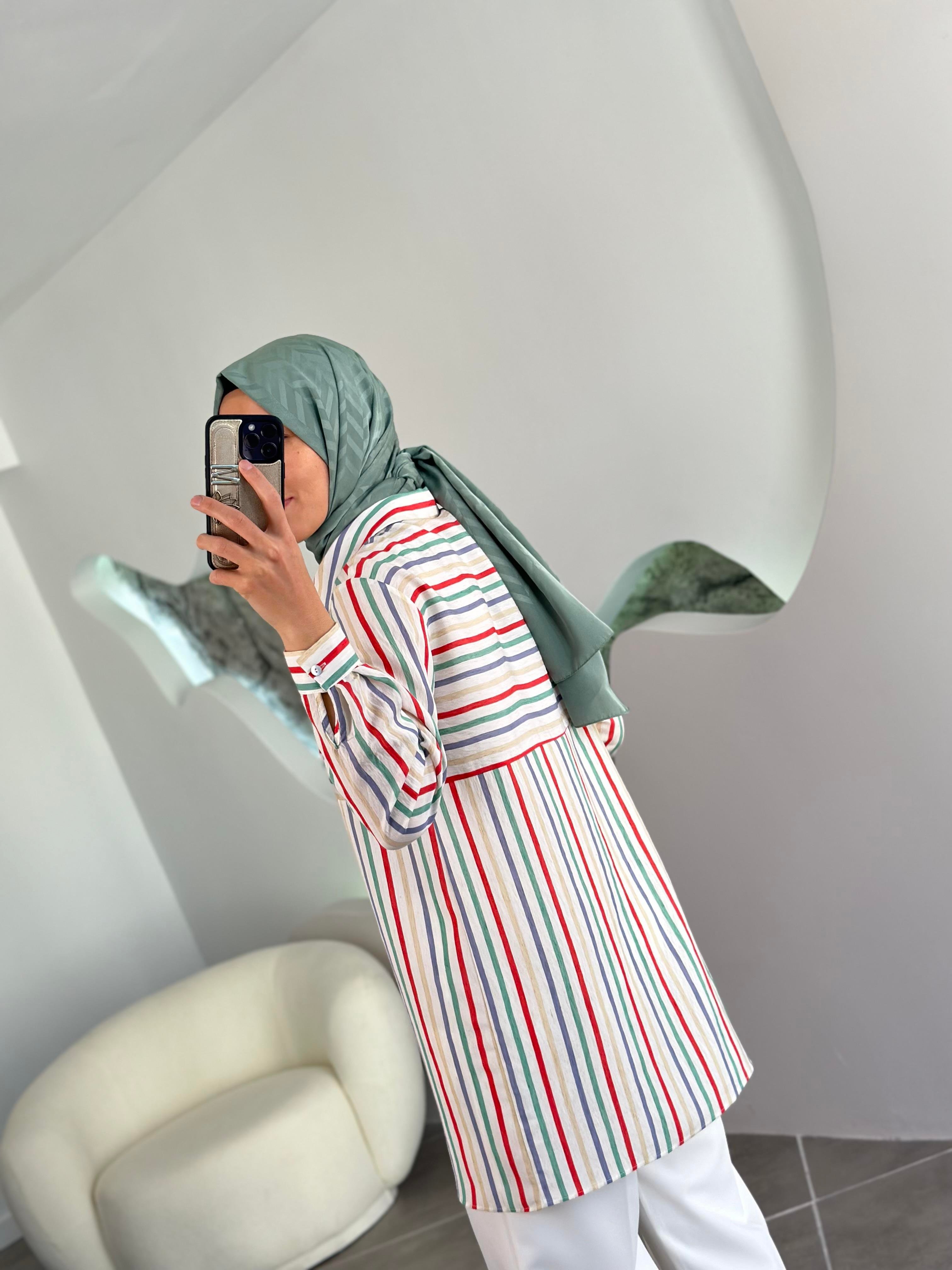 Armine Trend Renkli Çizgili Gömlek 24YT457 Orijinal