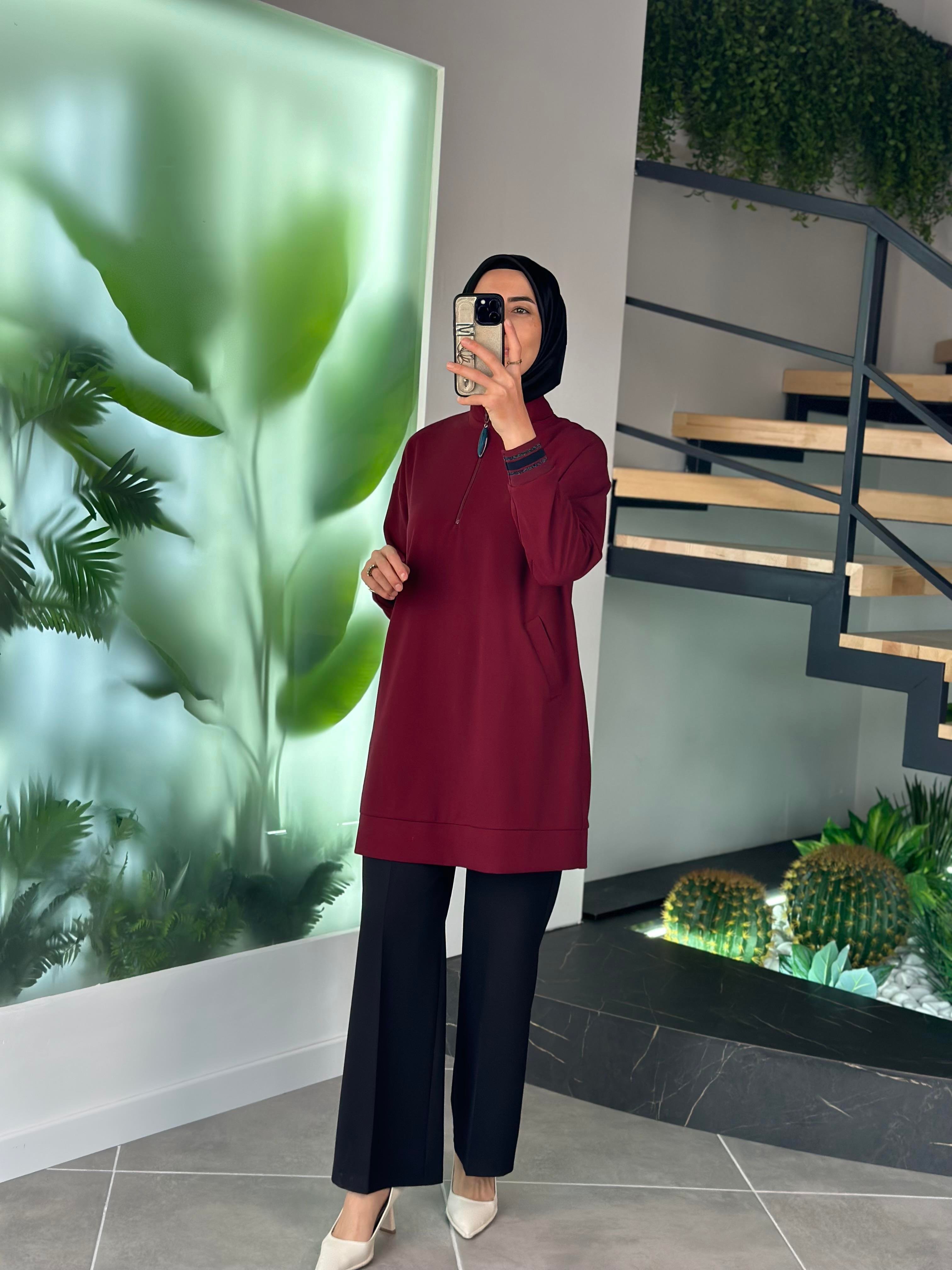 Armine Trend Ribanalı Tunik 24KT480 Bordo 