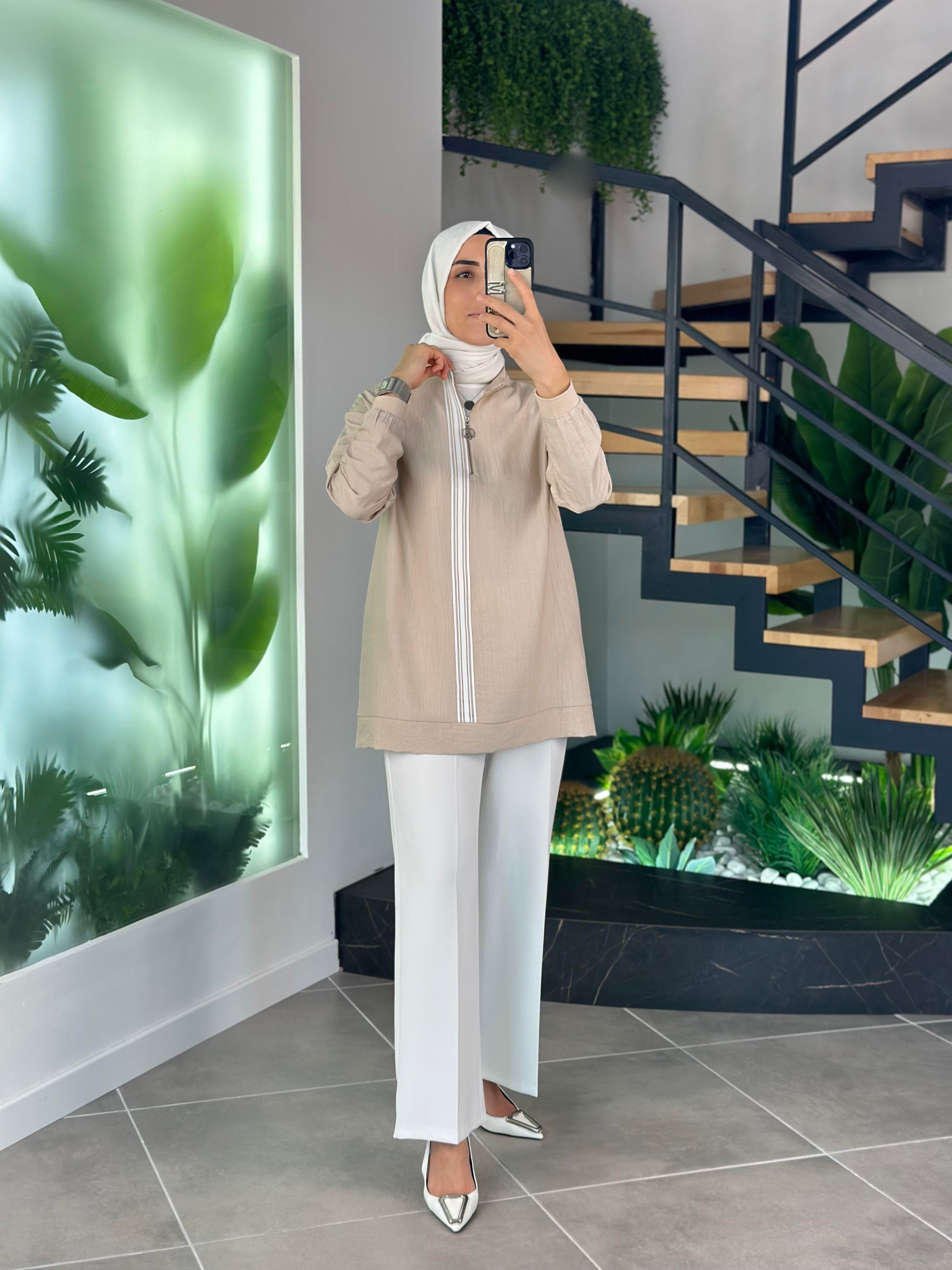 Armine Trend Şerit Detaylı Tunik 25YT4139 Taş 