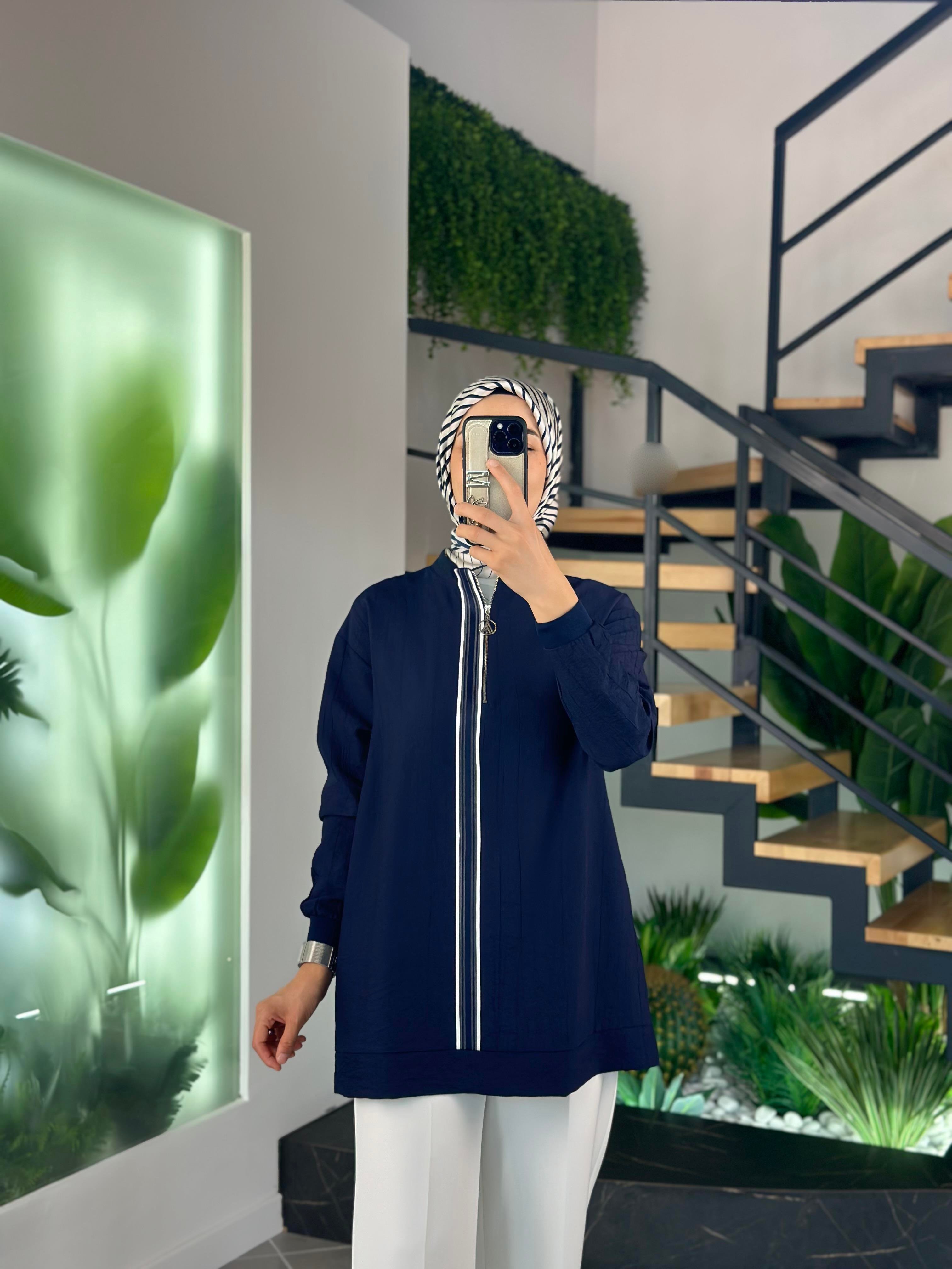 Armine Trend Şerit Detaylı Tunik 25YT4139 Lacivert 