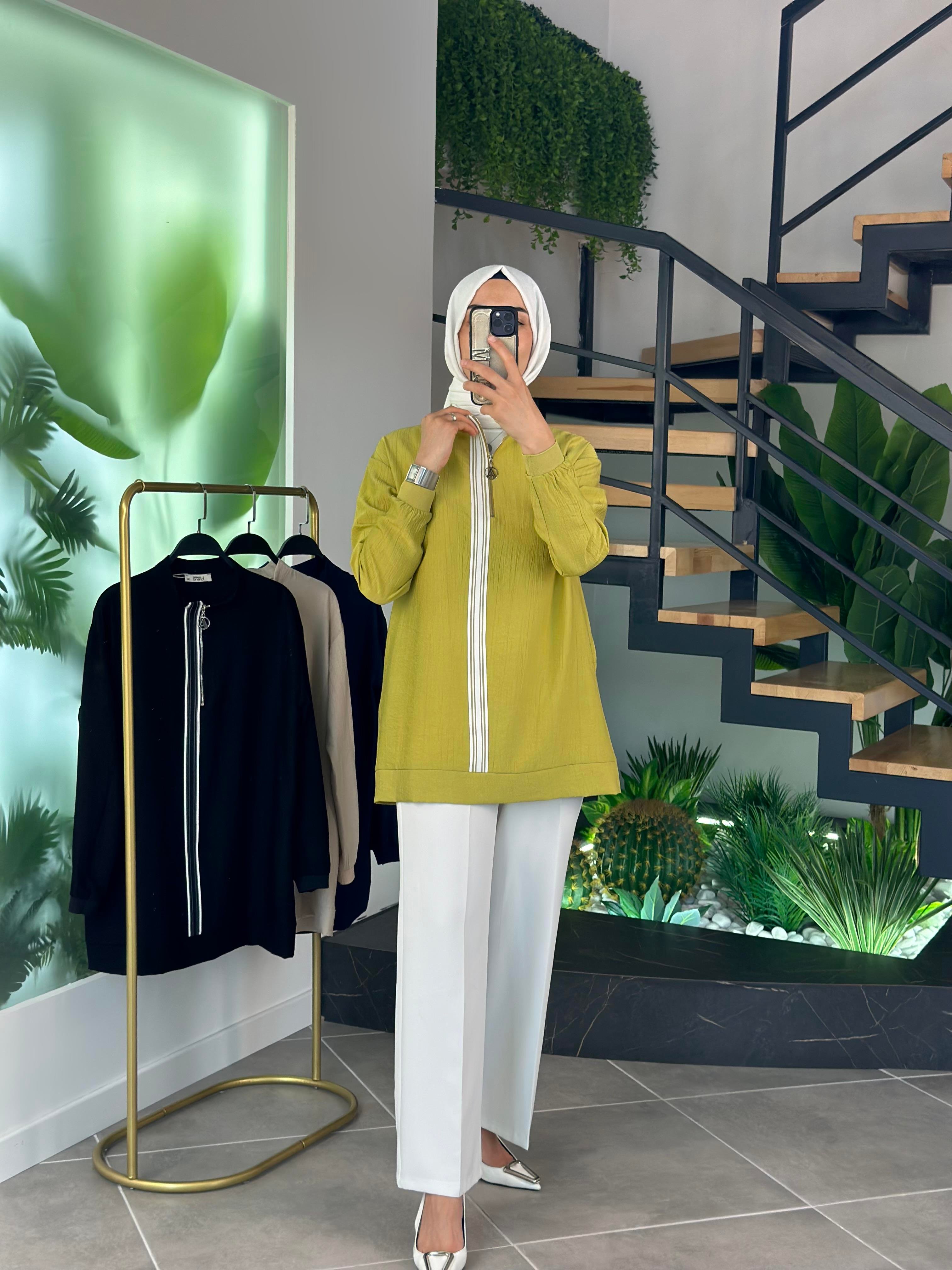 Armine Trend Şerit Detaylı Tunik 25YT4139 Yağ Yeşili 