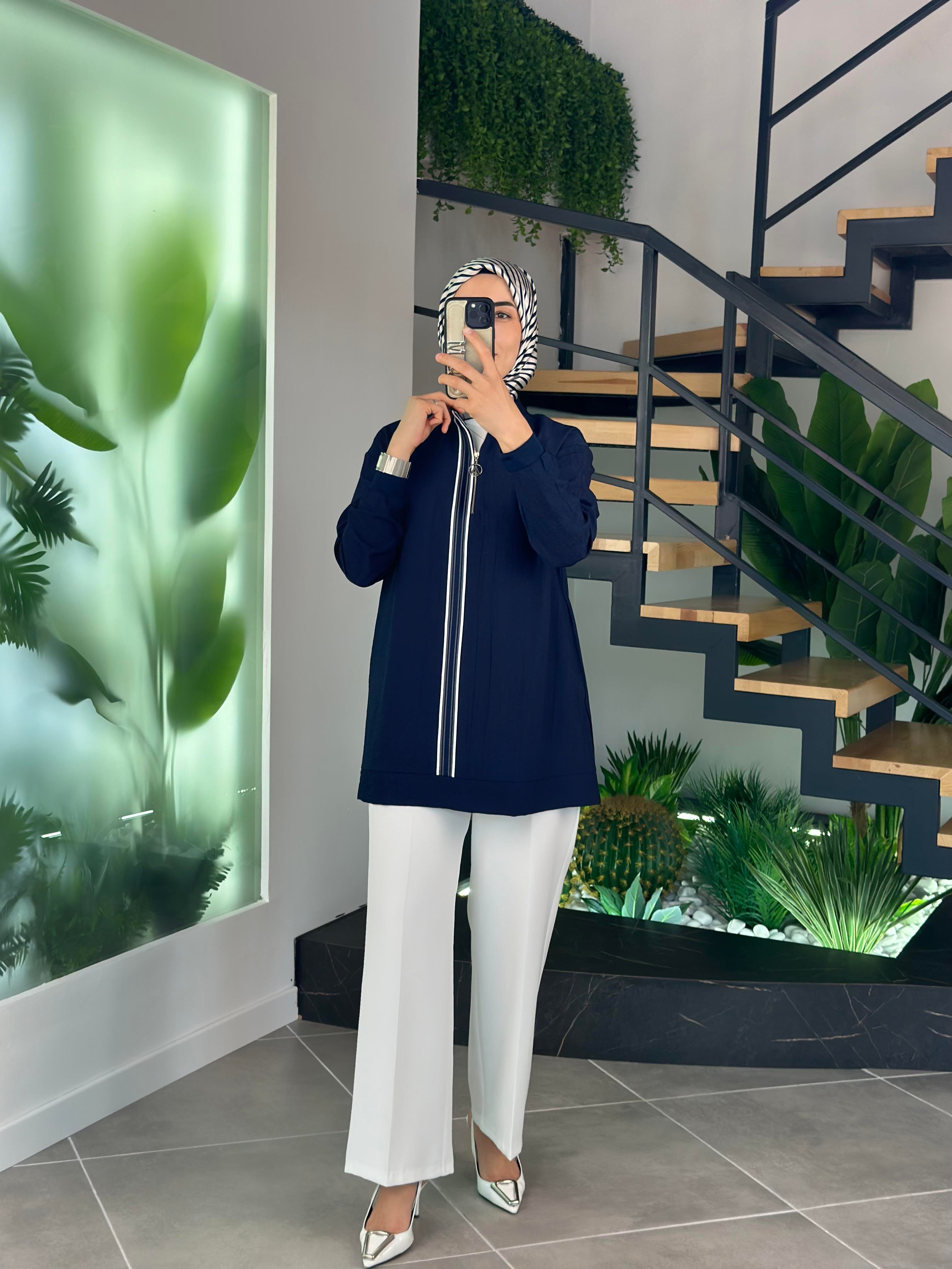 Armine Trend Şerit Detaylı Tunik 25YT4139 Lacivert 