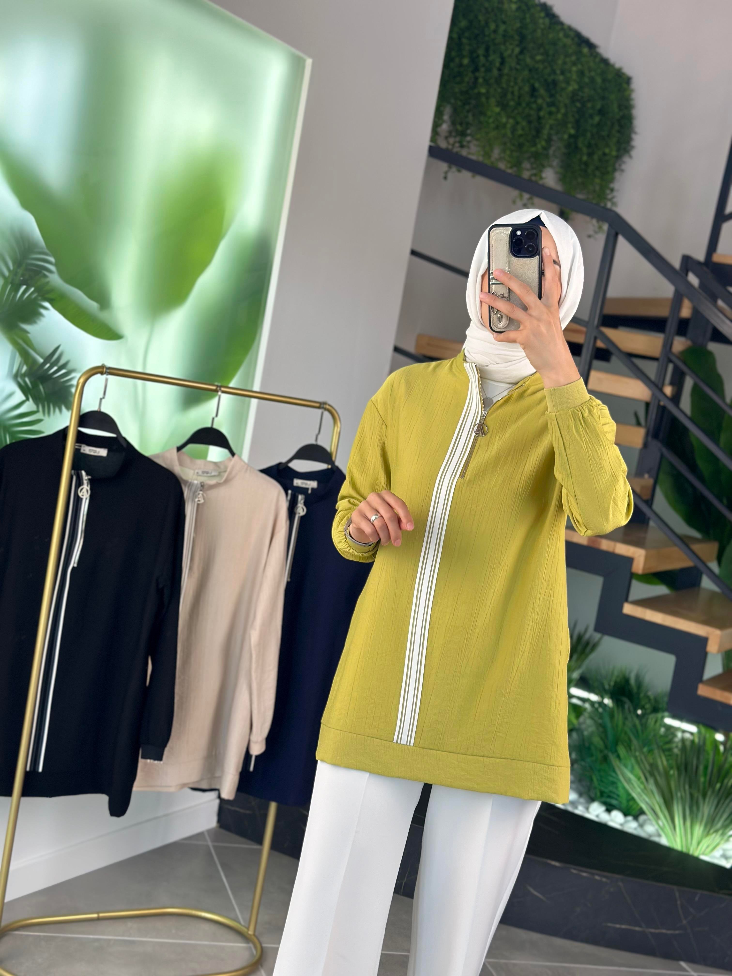 Armine Trend Şerit Detaylı Tunik 25YT4139 Yağ Yeşili 