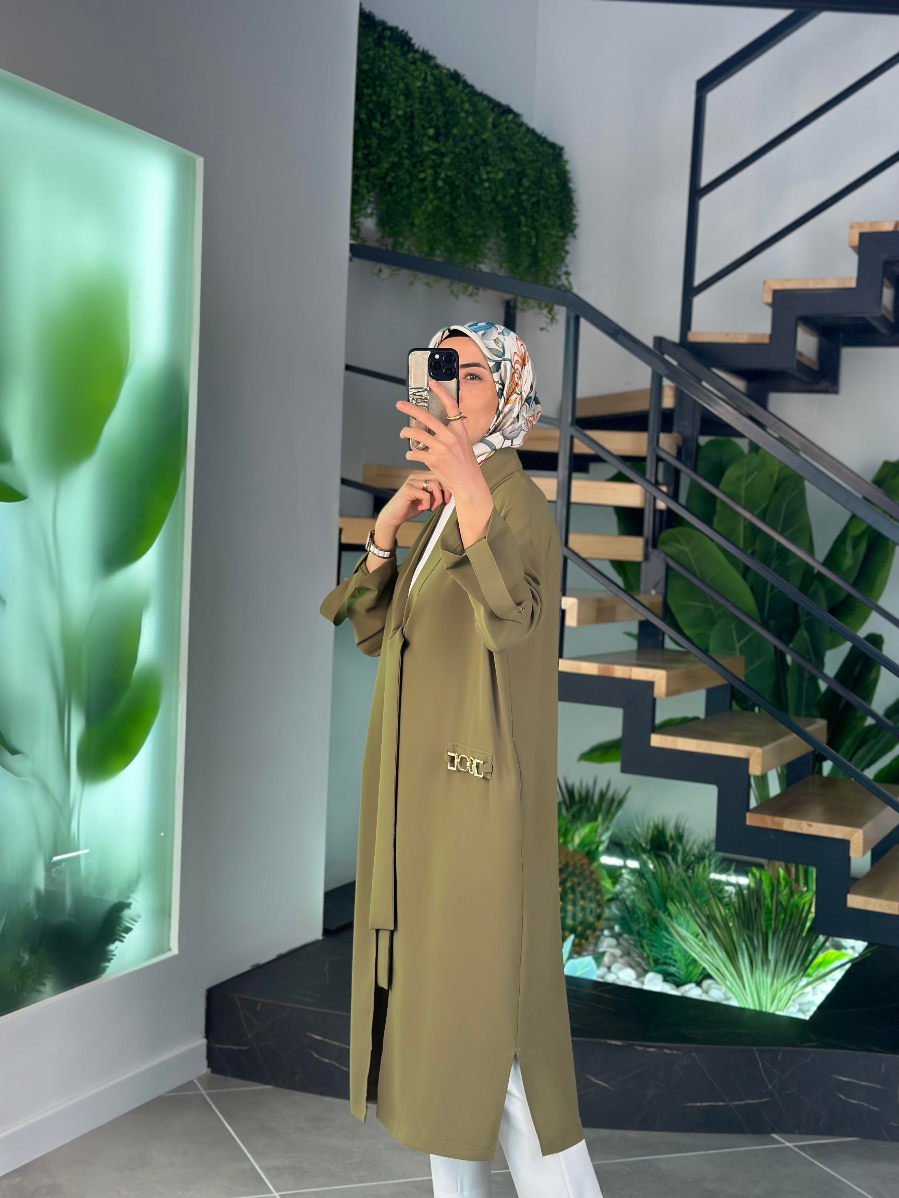 Armine Trend Zincir Detaylı Bağlamalı Giyçık 25YT543 Yağ Yeşili 