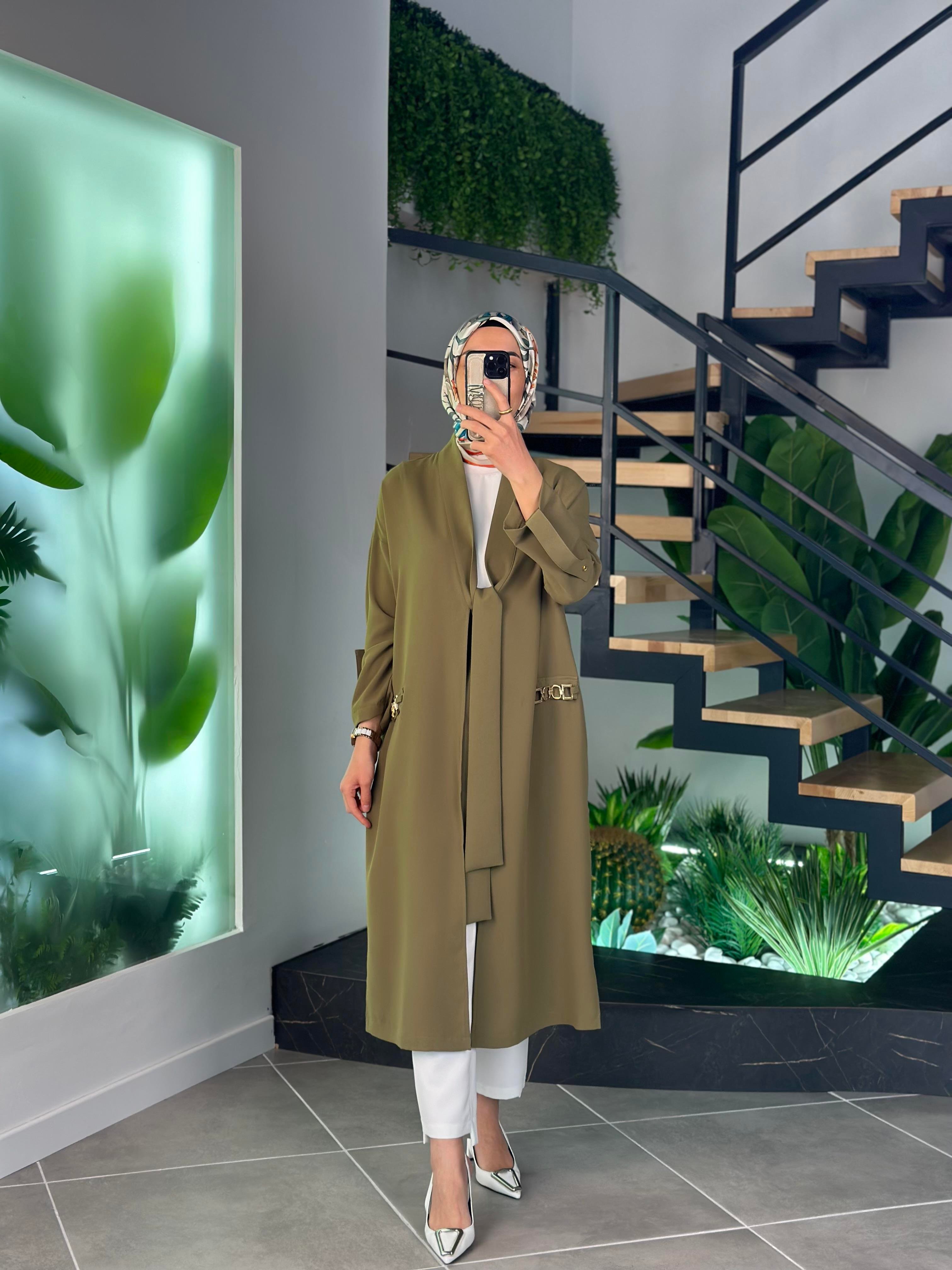 Armine Trend Zincir Detaylı Bağlamalı Giyçık 25YT543 Yağ Yeşili 