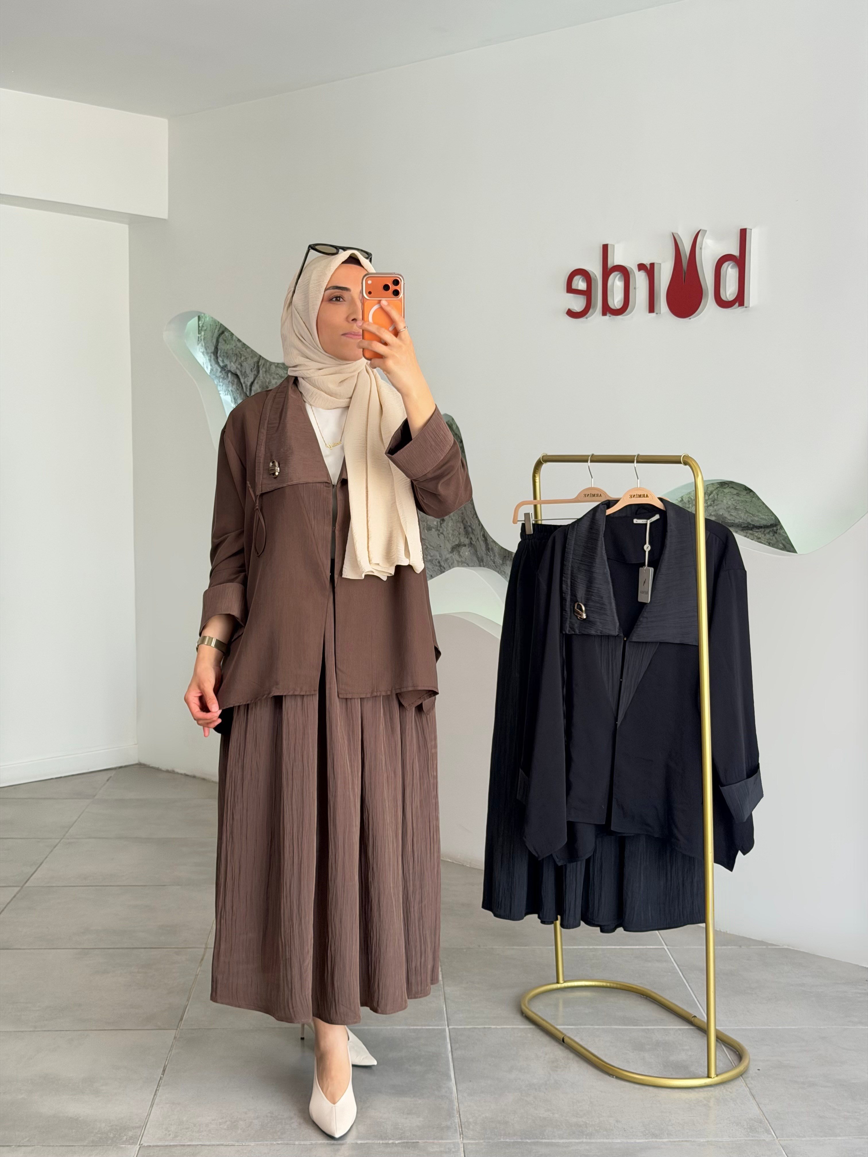 Avenna Şal Yaka Detaylı Etekli Takım 26YA624 Mocha