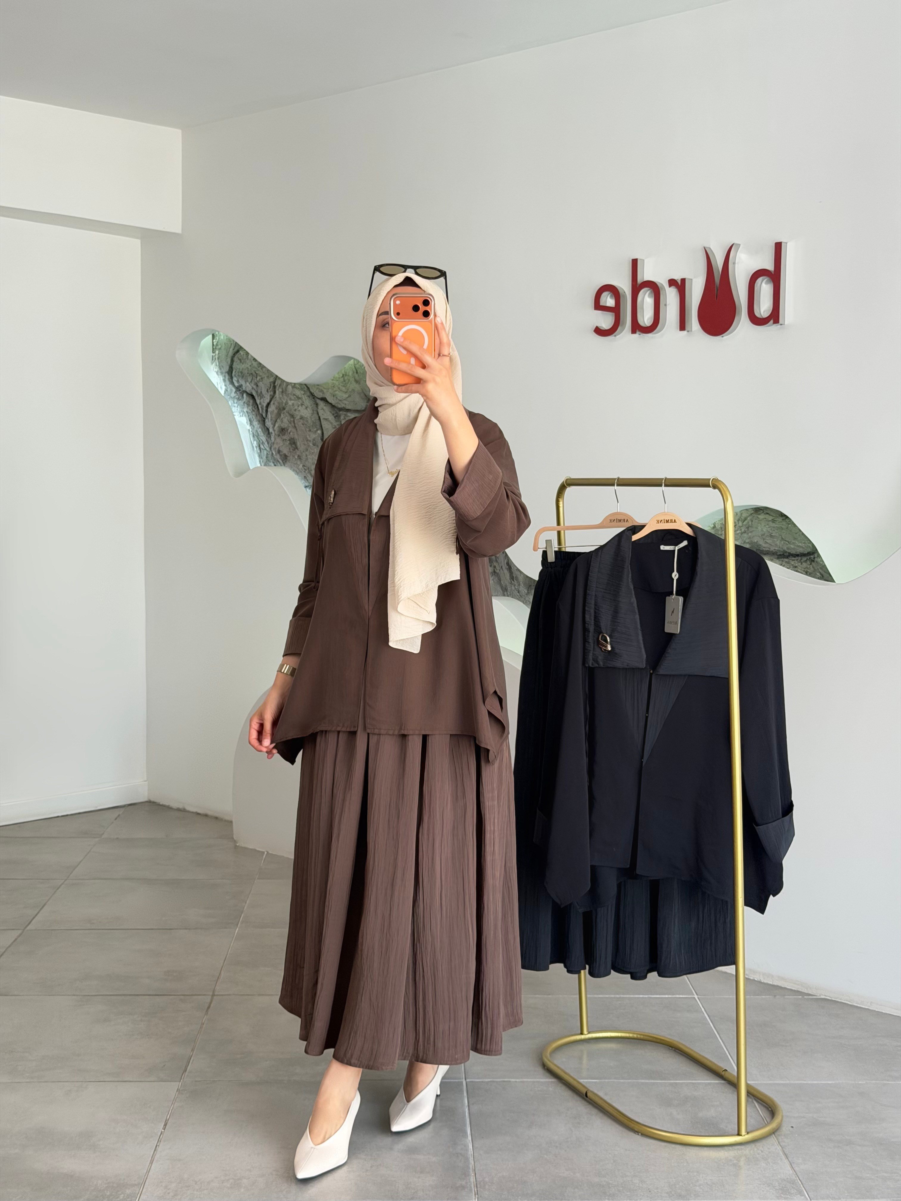 Avenna Şal Yaka Detaylı Etekli Takım 26YA624 Mocha