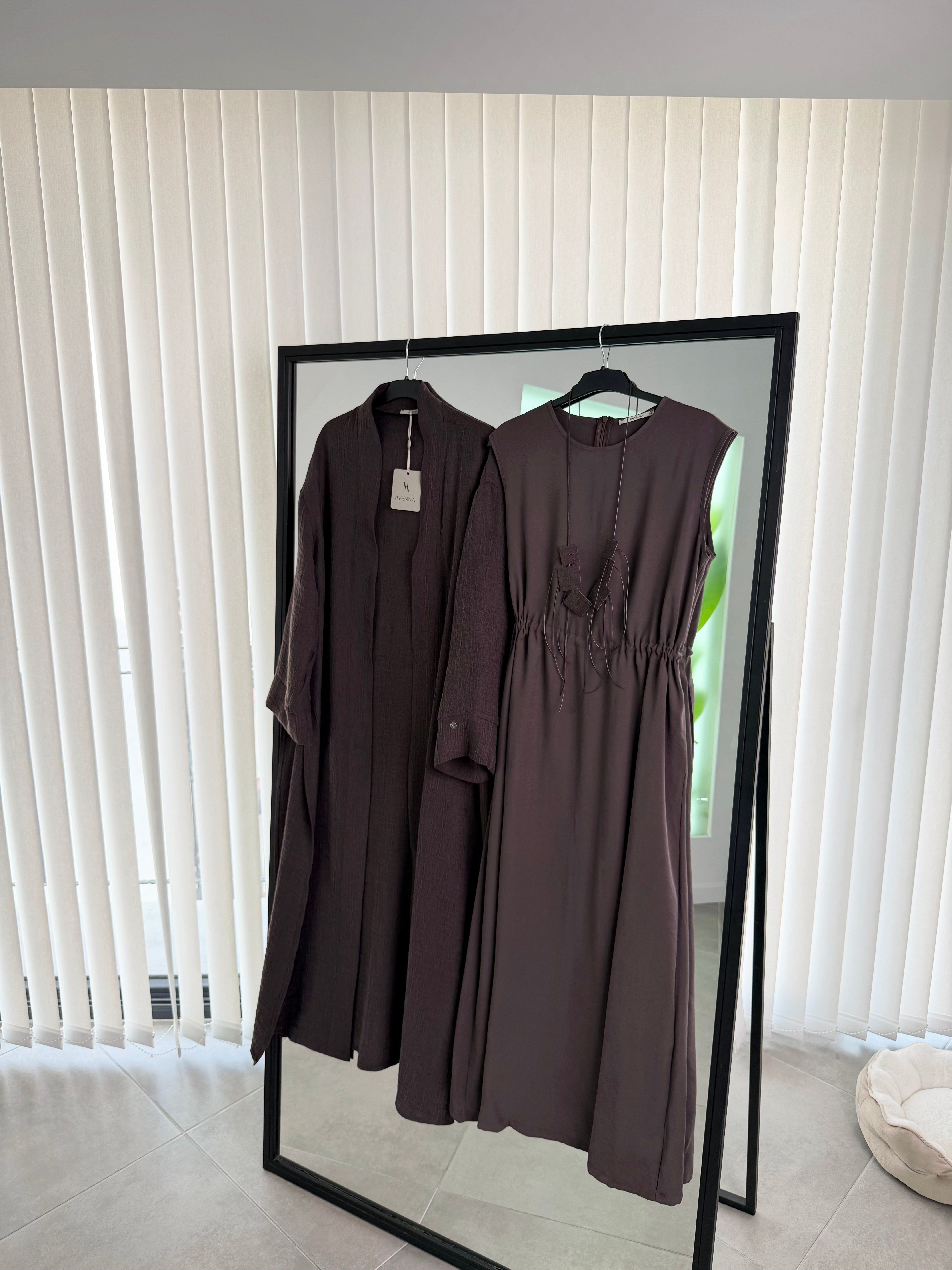Avenna Soft Touch Elbise& Kimono Premium Takım 26YA628 Kahverengi
