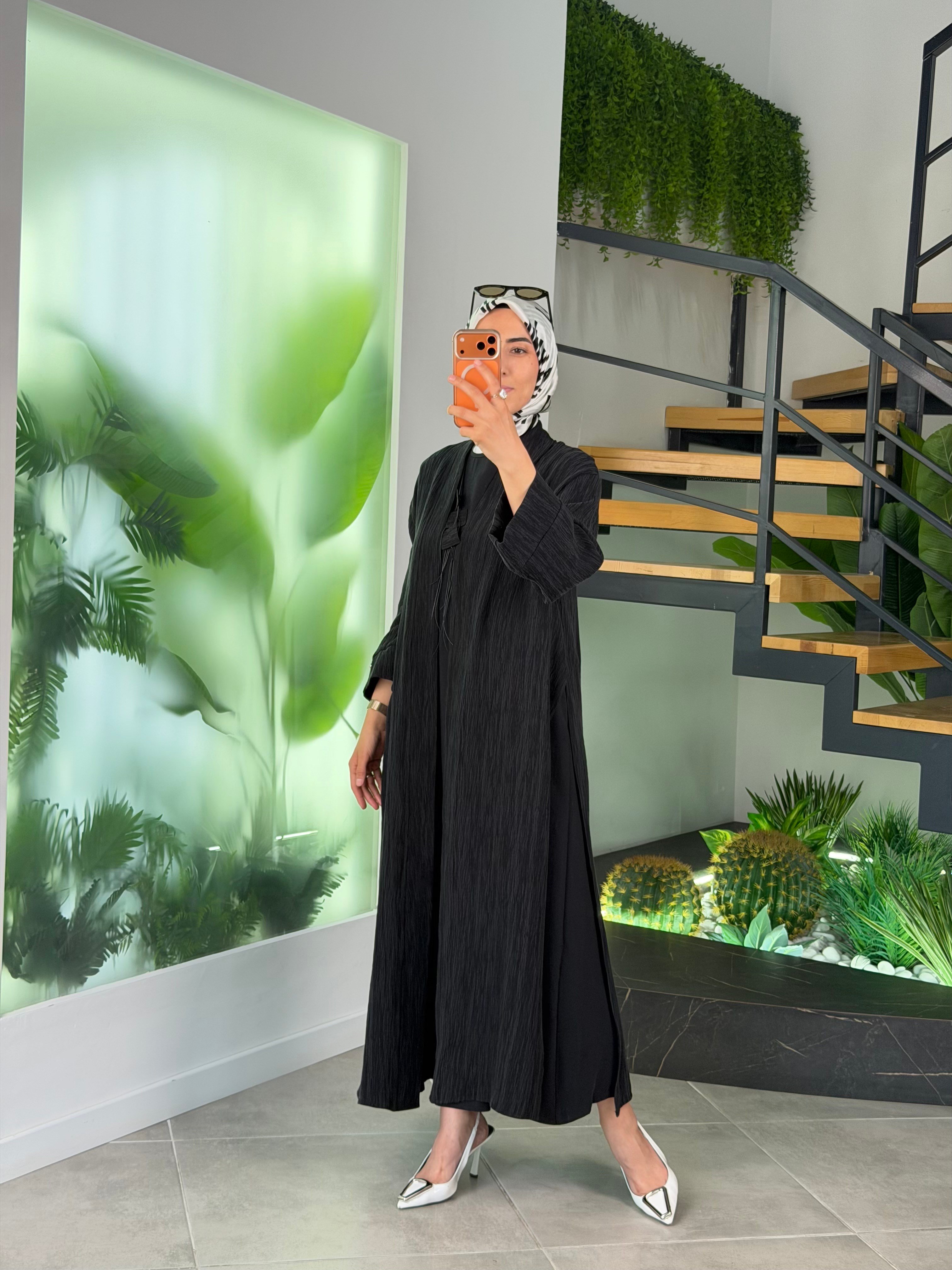 Avenna Soft Touch Elbise& Kimono Premium Takım 26YA628 Siyah