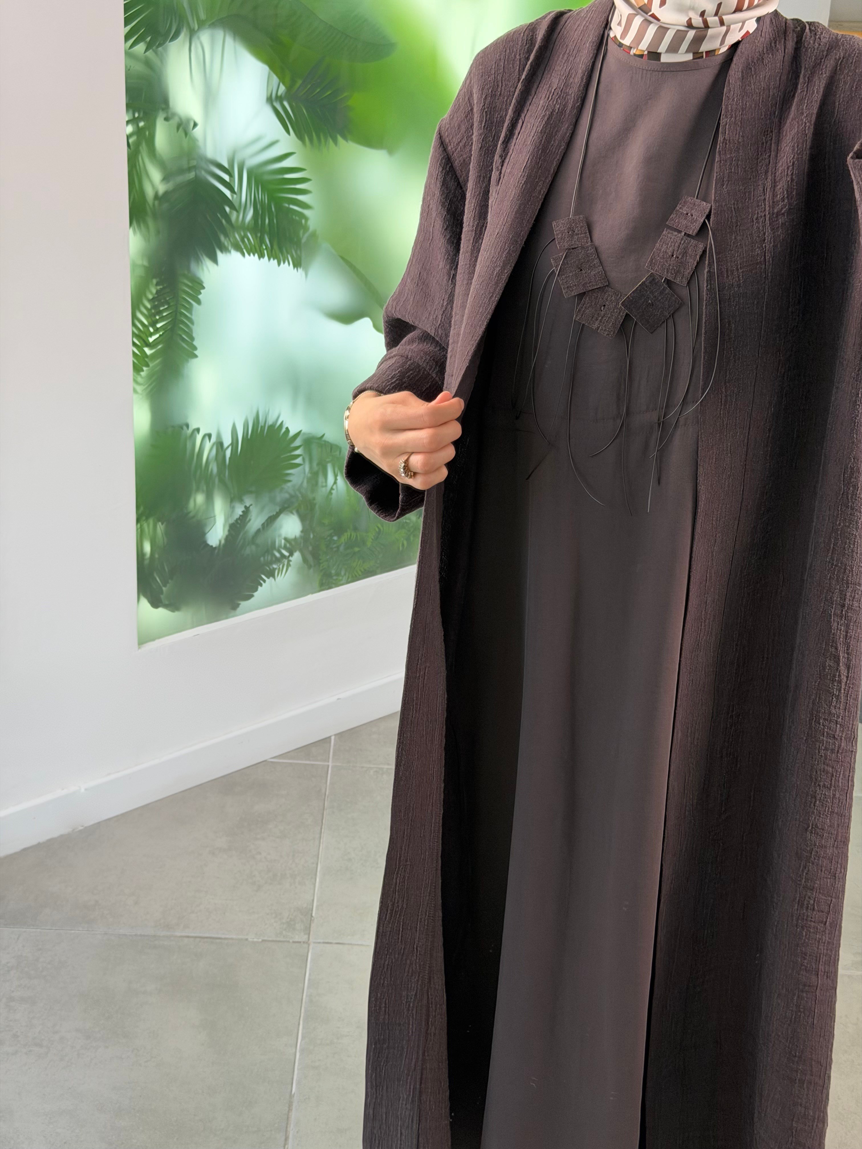 Avenna Soft Touch Elbise& Kimono Premium Takım 26YA628 Kahverengi