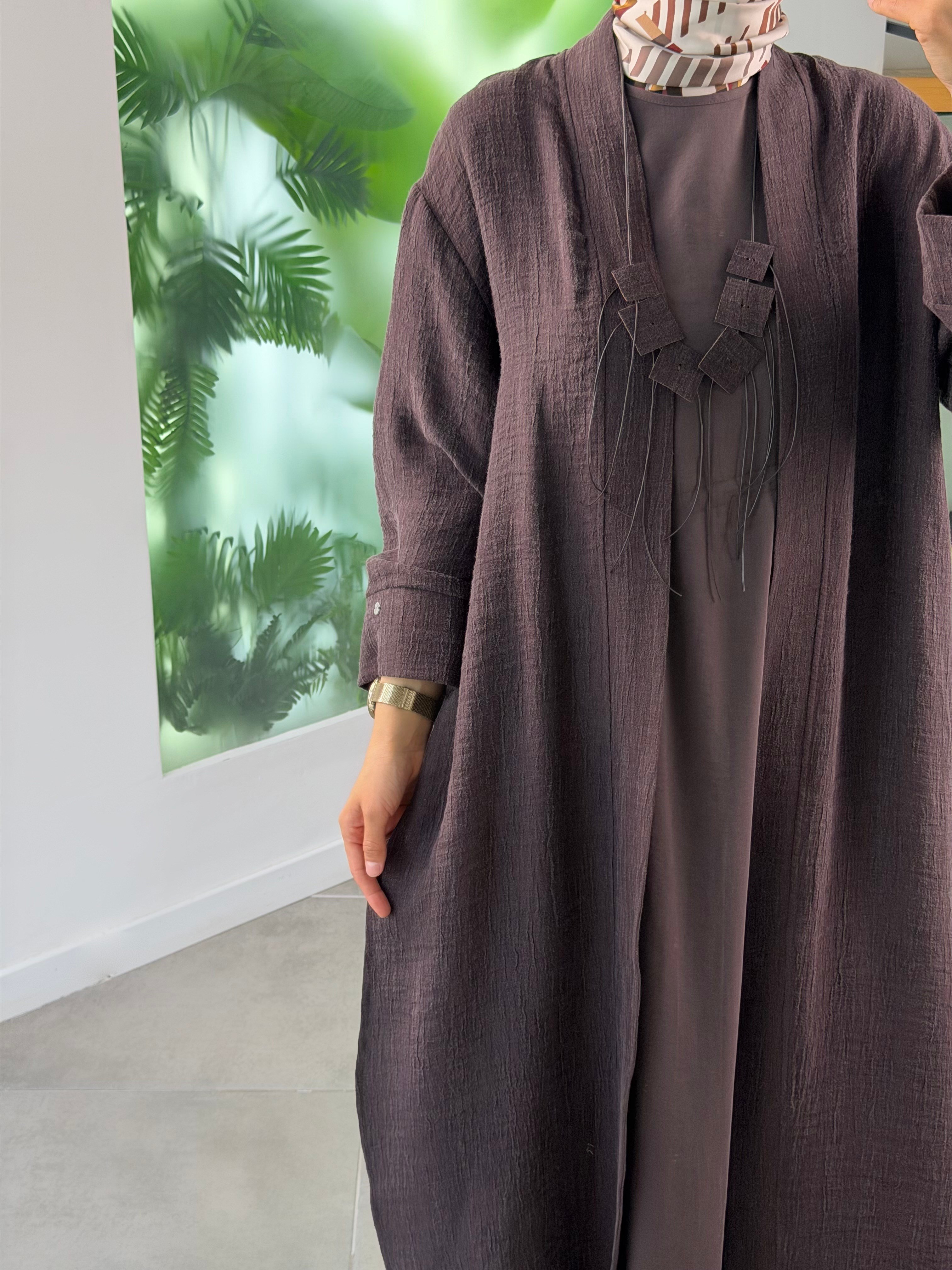Avenna Soft Touch Elbise& Kimono Premium Takım 26YA628 Kahverengi