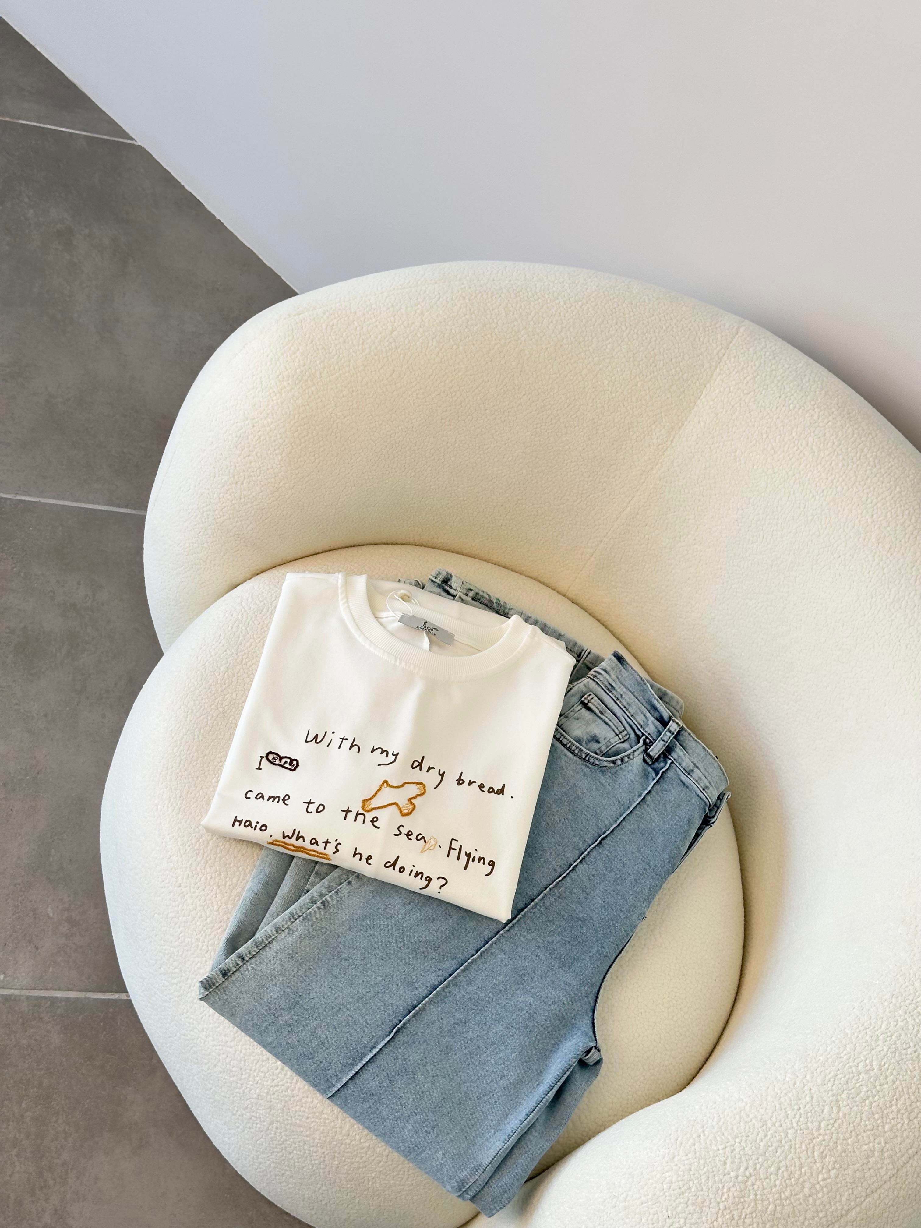 Baskı Ve Nakış Detaylı Ekru Renk Kadın Sweatshirt 