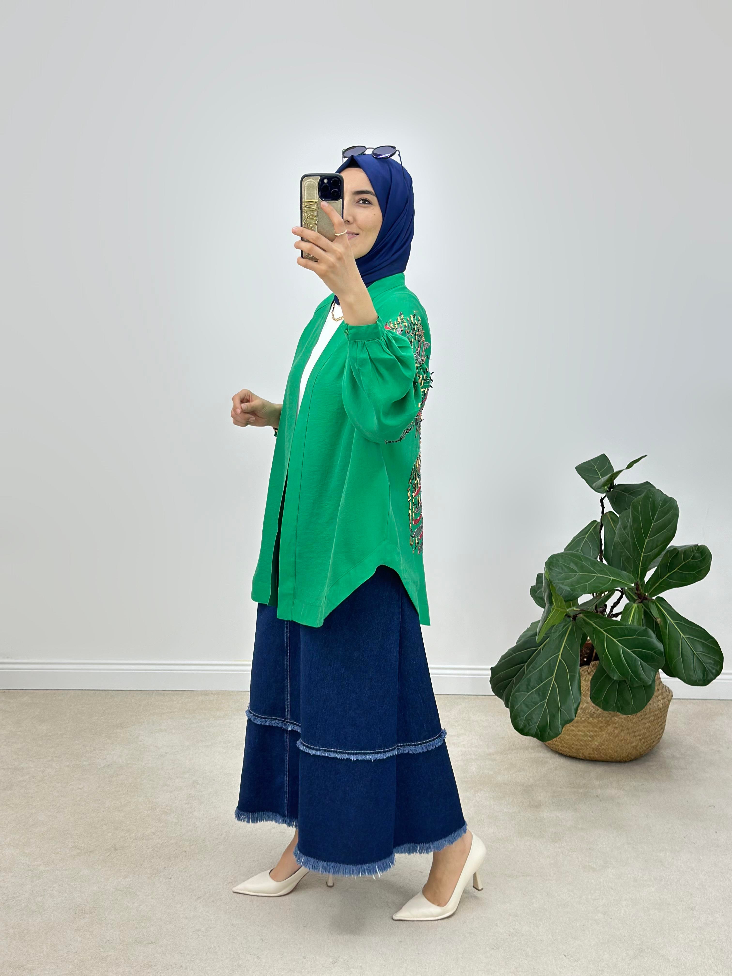 Belden Kemerli Bedenden Cepli Denim Kumaş Kot Etek