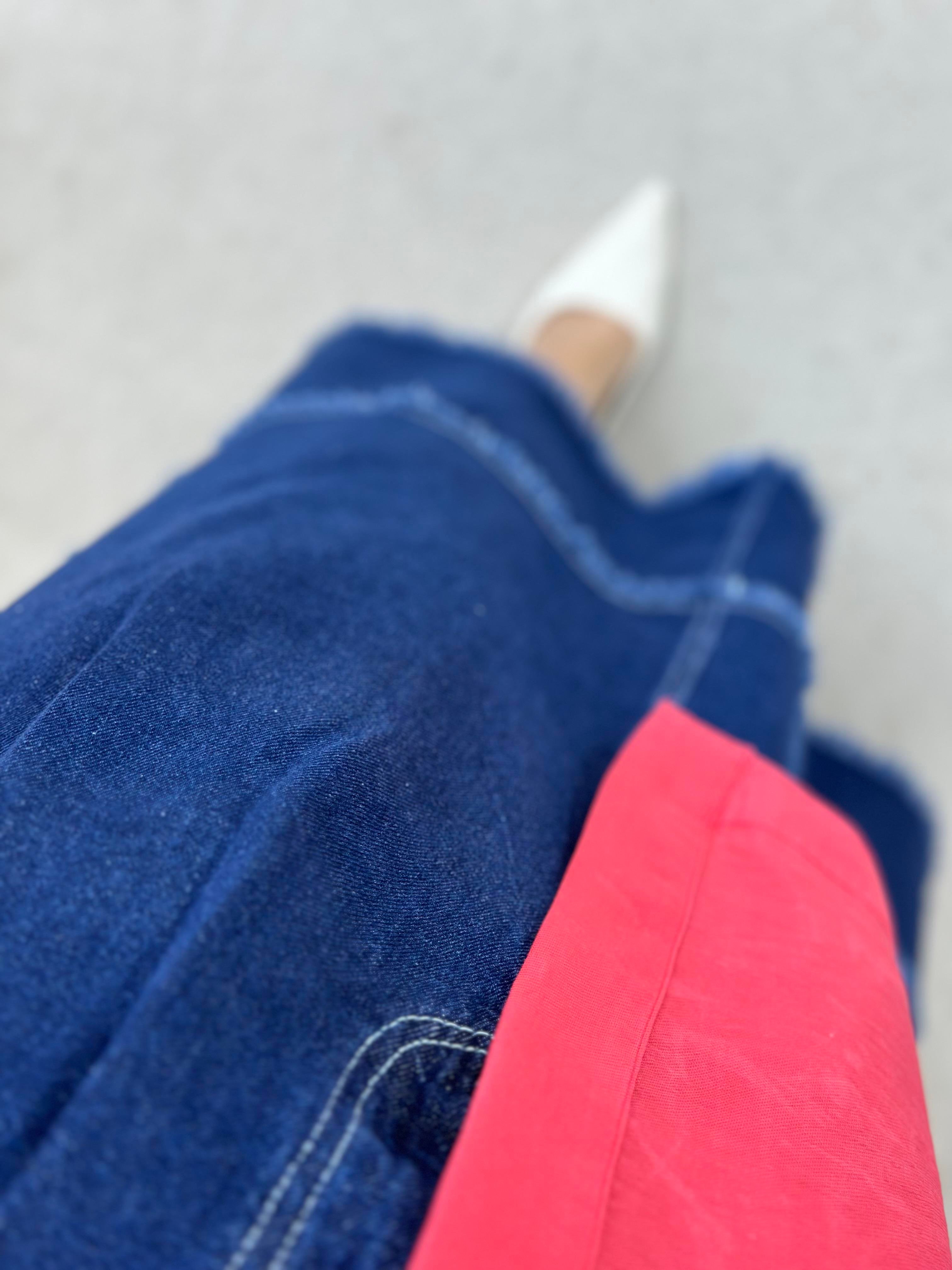 Belden Kemerli Bedenden Cepli Denim Kumaş Kot Etek