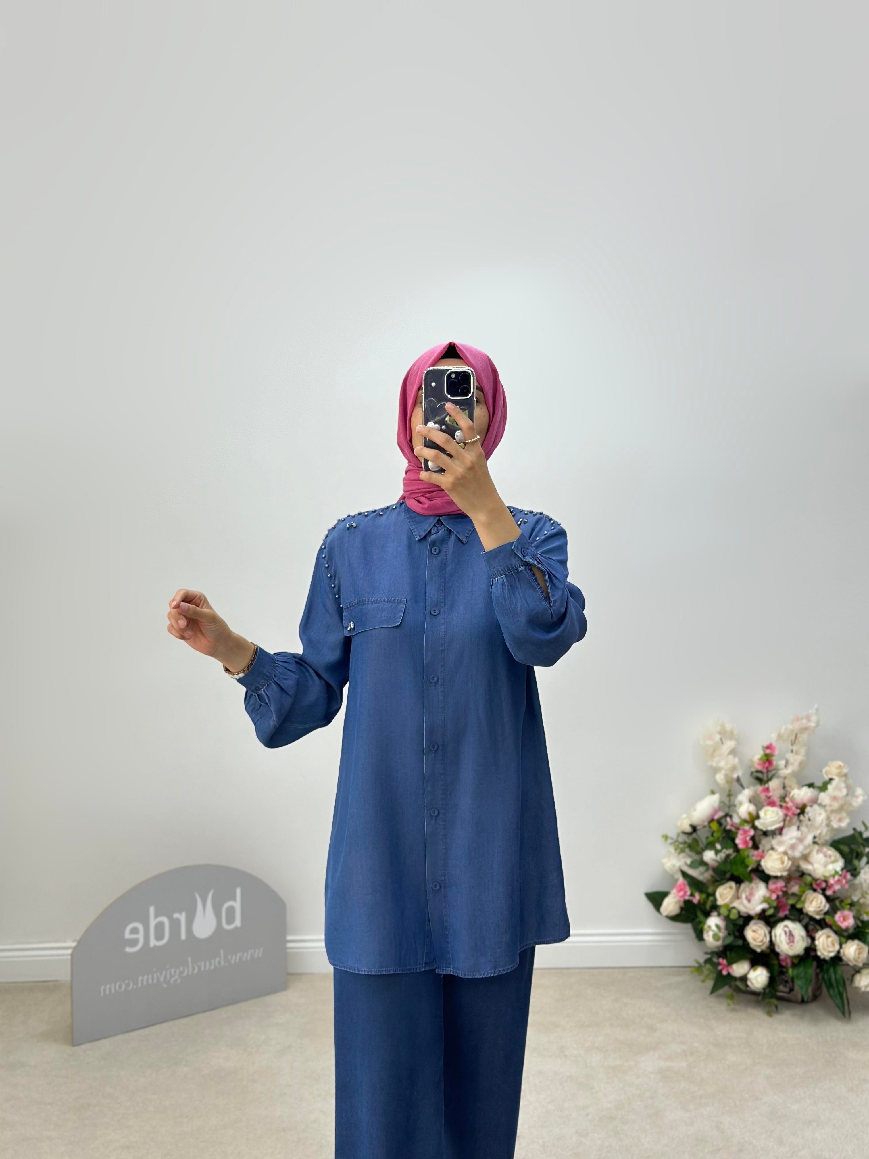 Boncuk Detaylı Tencel Gömlek