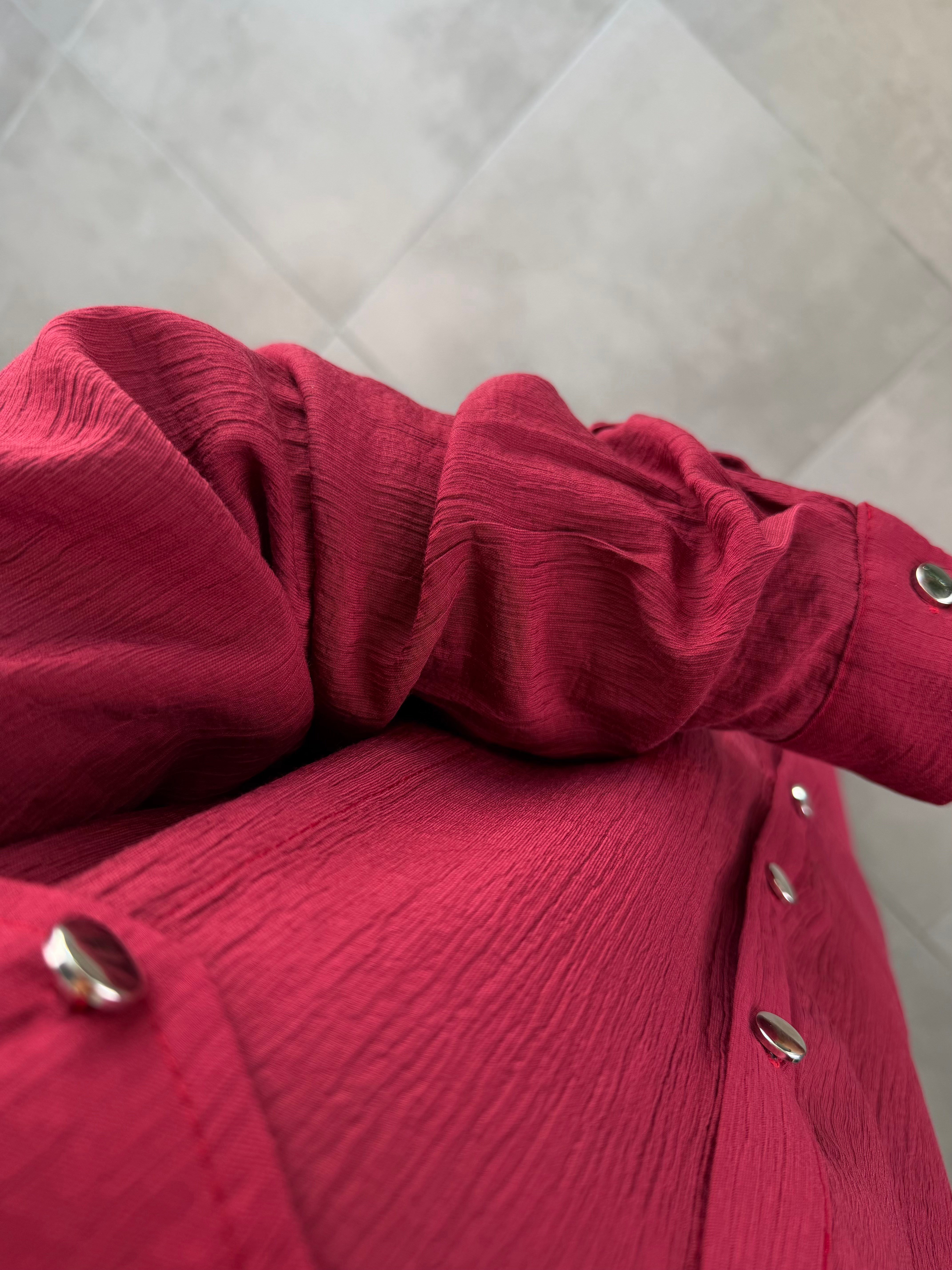 Bordo Renk Cep Kapağı Detaylı Etekli Takım