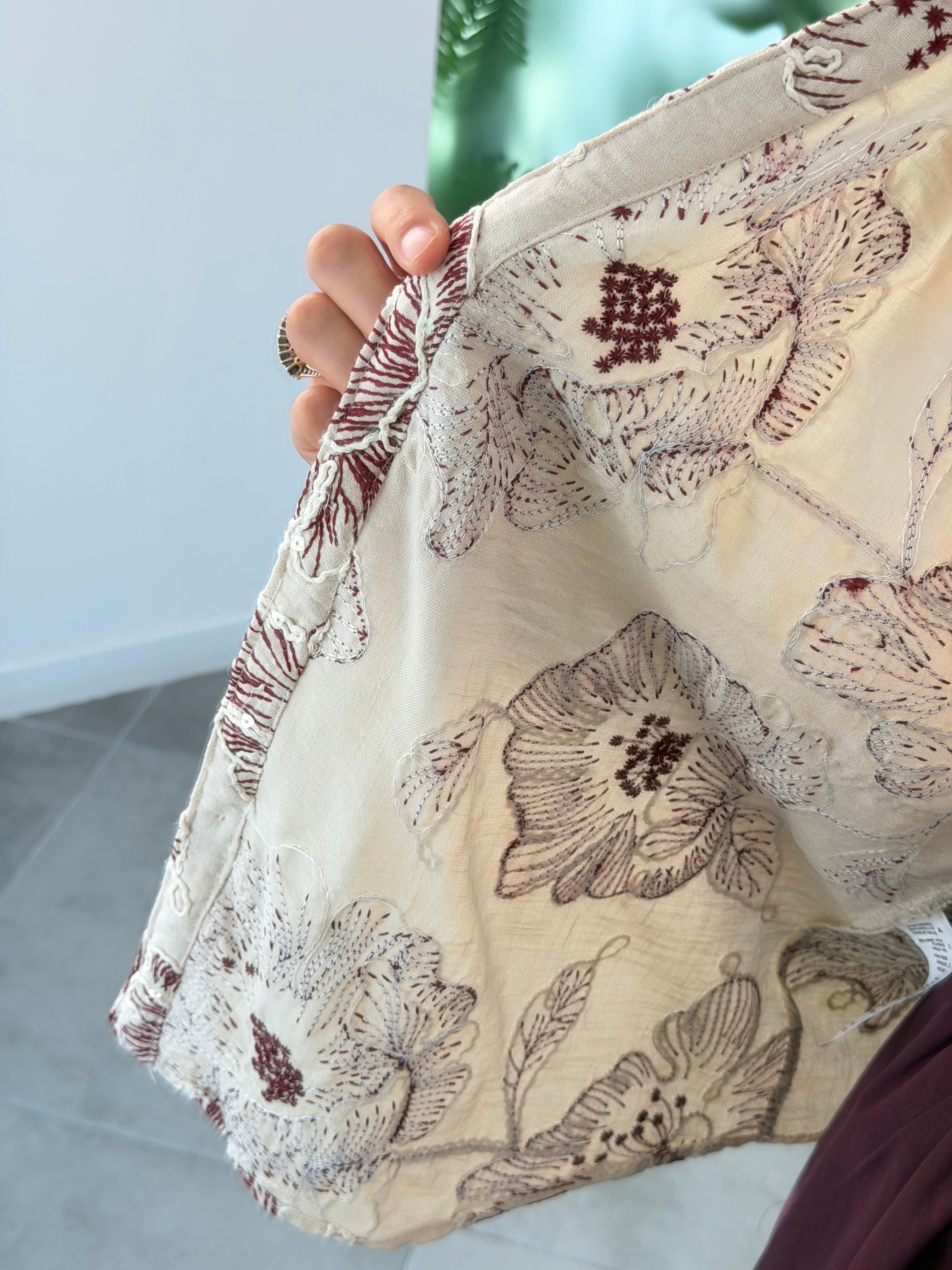 Bordo Renk Nakış Ve Pulet İşlemeli Kimono