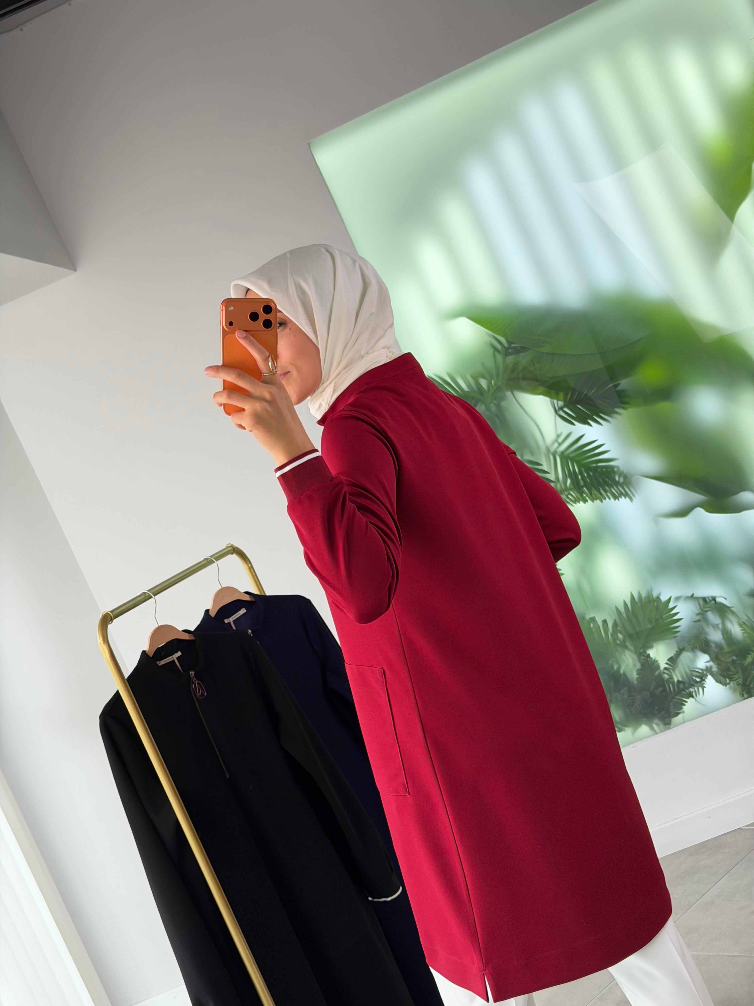 Bordo Renk Yarım Fermuarlı Tunik 26KT452