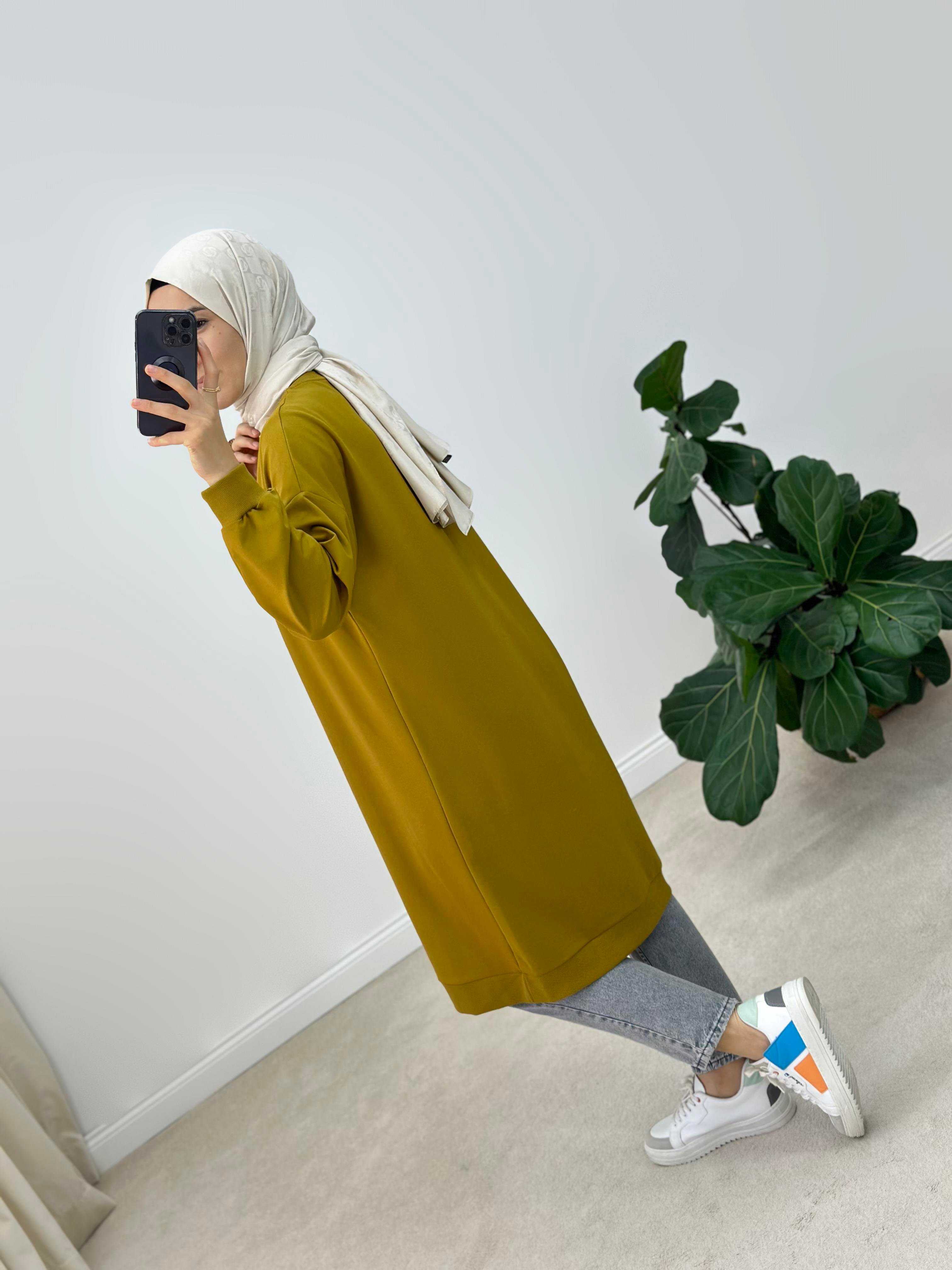 Boste Baskılı İki İplik Uzun Sweatshirt