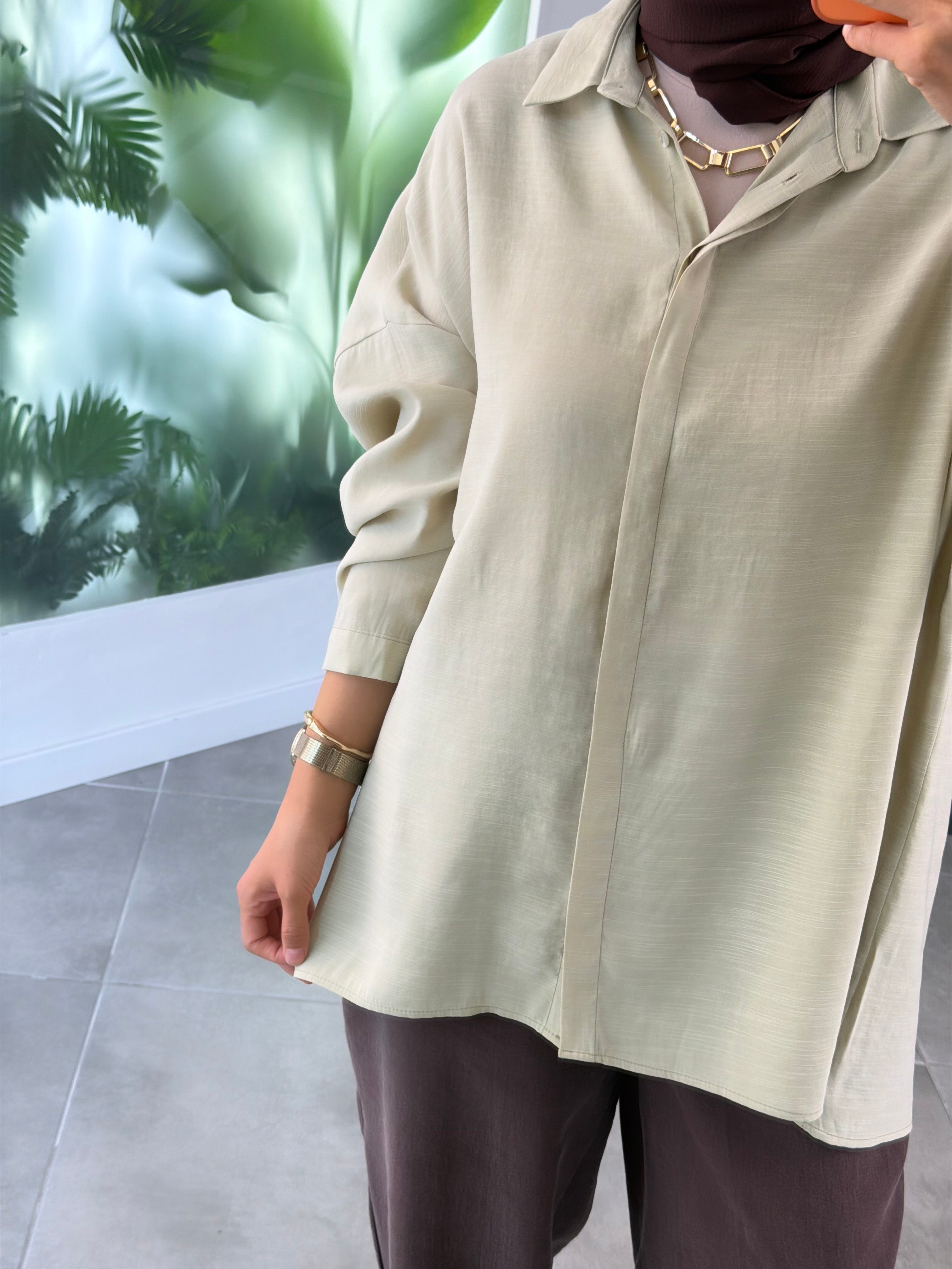 Çağla Renk Rayon Kumaş Basic Gömlek